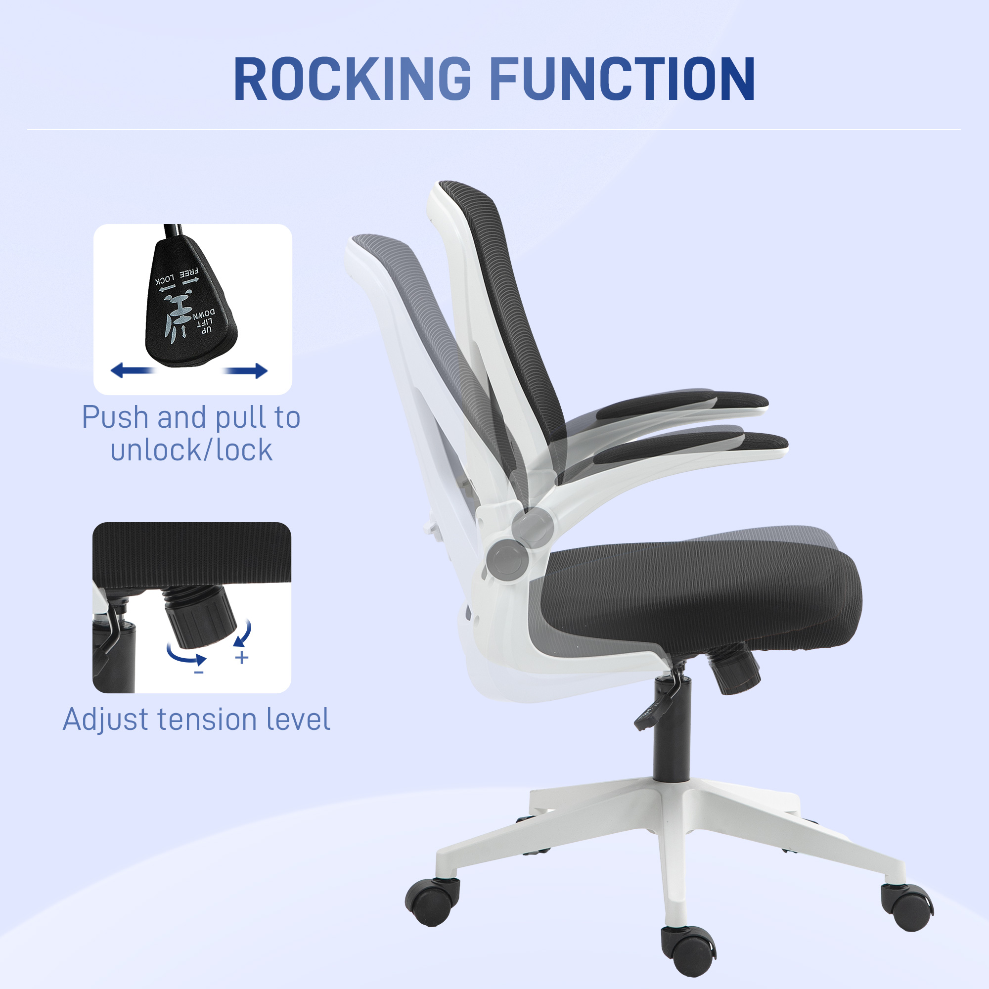 Vinsetto Mesh Back Office Chair, with Flip-Up Arms Black and White 5