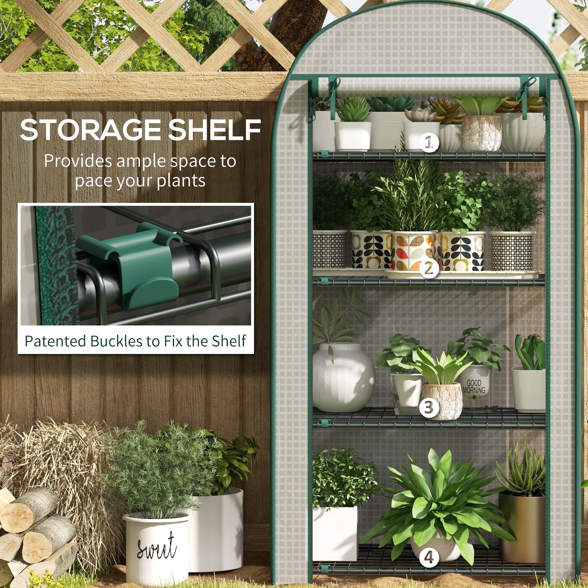 Outsunny 4 Tier Mini Greenhouse for Outdoor, Portable Gardening Plant Green House with Storage Shelf, Roll-Up Zipped Door, Metal Frame and PE Cover, 80 x 49 x 160cm, White 6