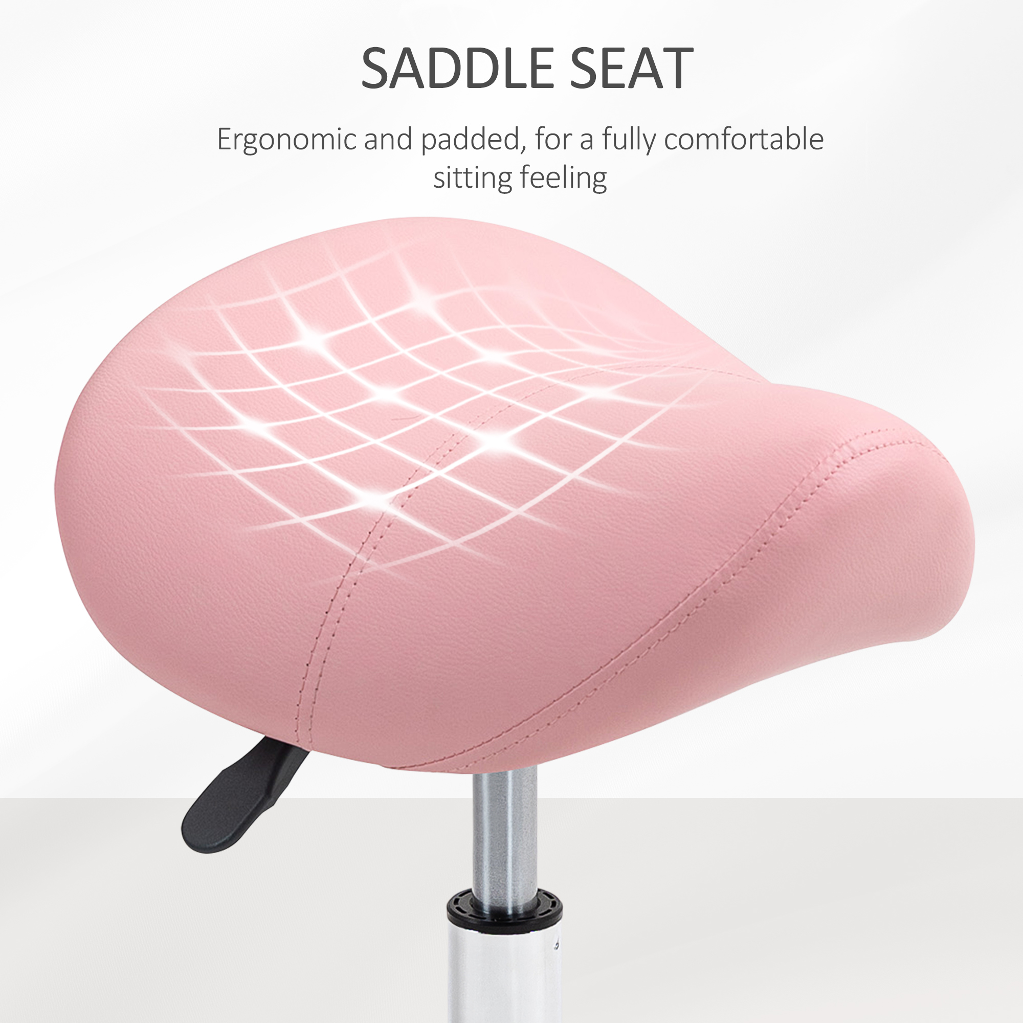 HOMCOM Saddle Stool, PU Leather Adjustable Rolling Salon Chair with Steel Frame for Massage, Spa, Beauty and Tattoo, Pink 6