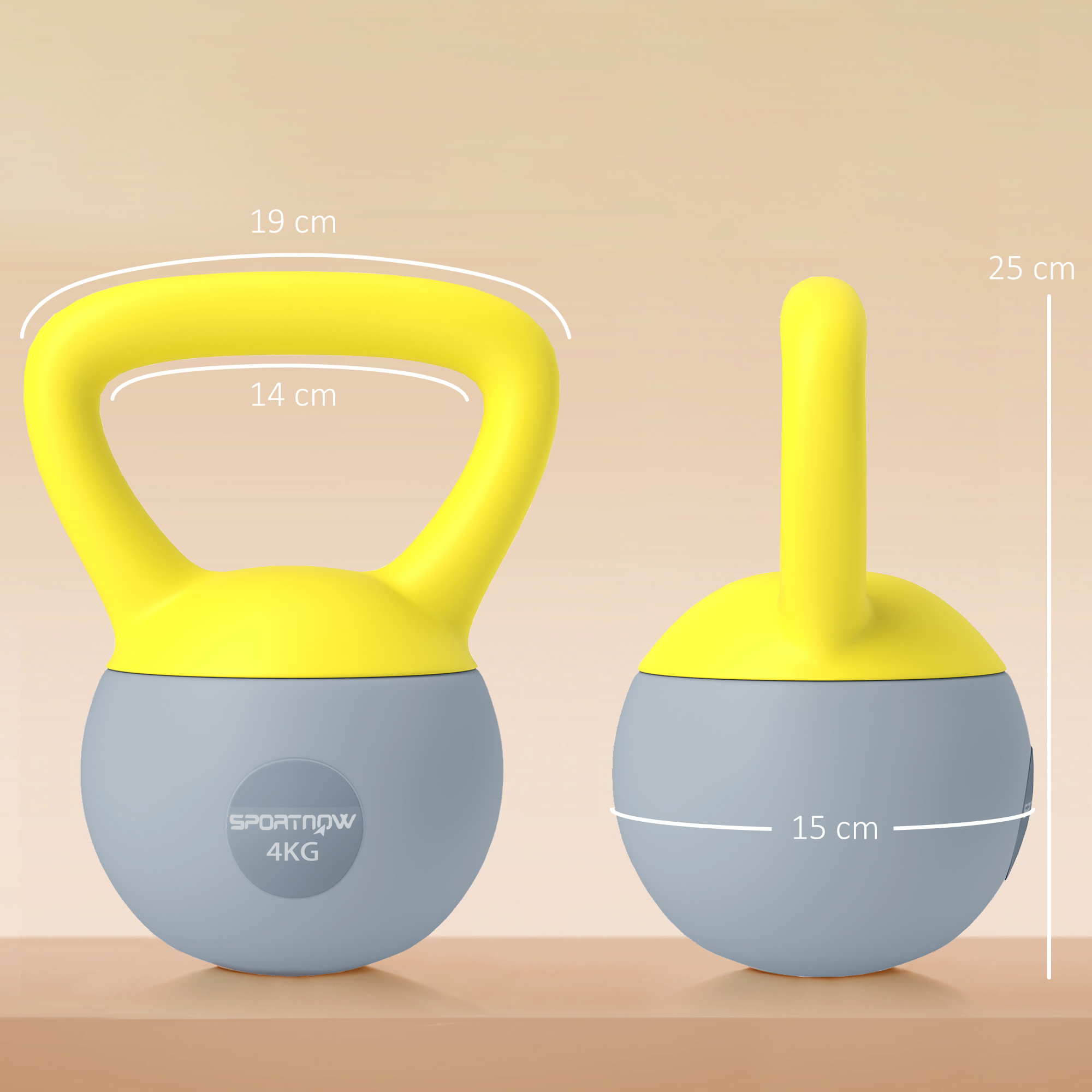 SPORTNOW 4KG Soft Kettlebell, Kettle Bell with Non-Slip Handle for Home Gym, Weight Lifting, Strength Training, Yellow/Grey 3