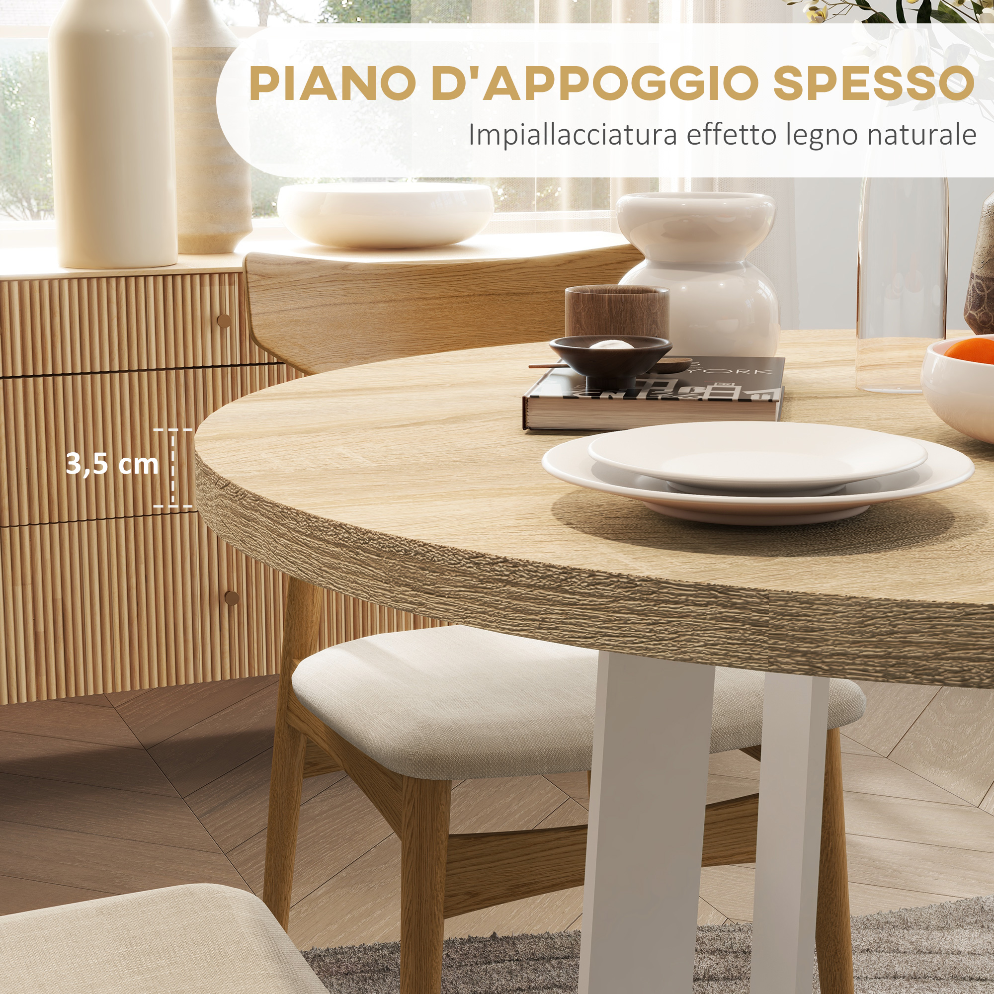 Tavolo Da Pranzo Minimal HOMCOM 120x75 Cm - Legno Di Pino, Bianco E Legno - Per 4 Persone Con Piedini Antiscivolo - Foto 5