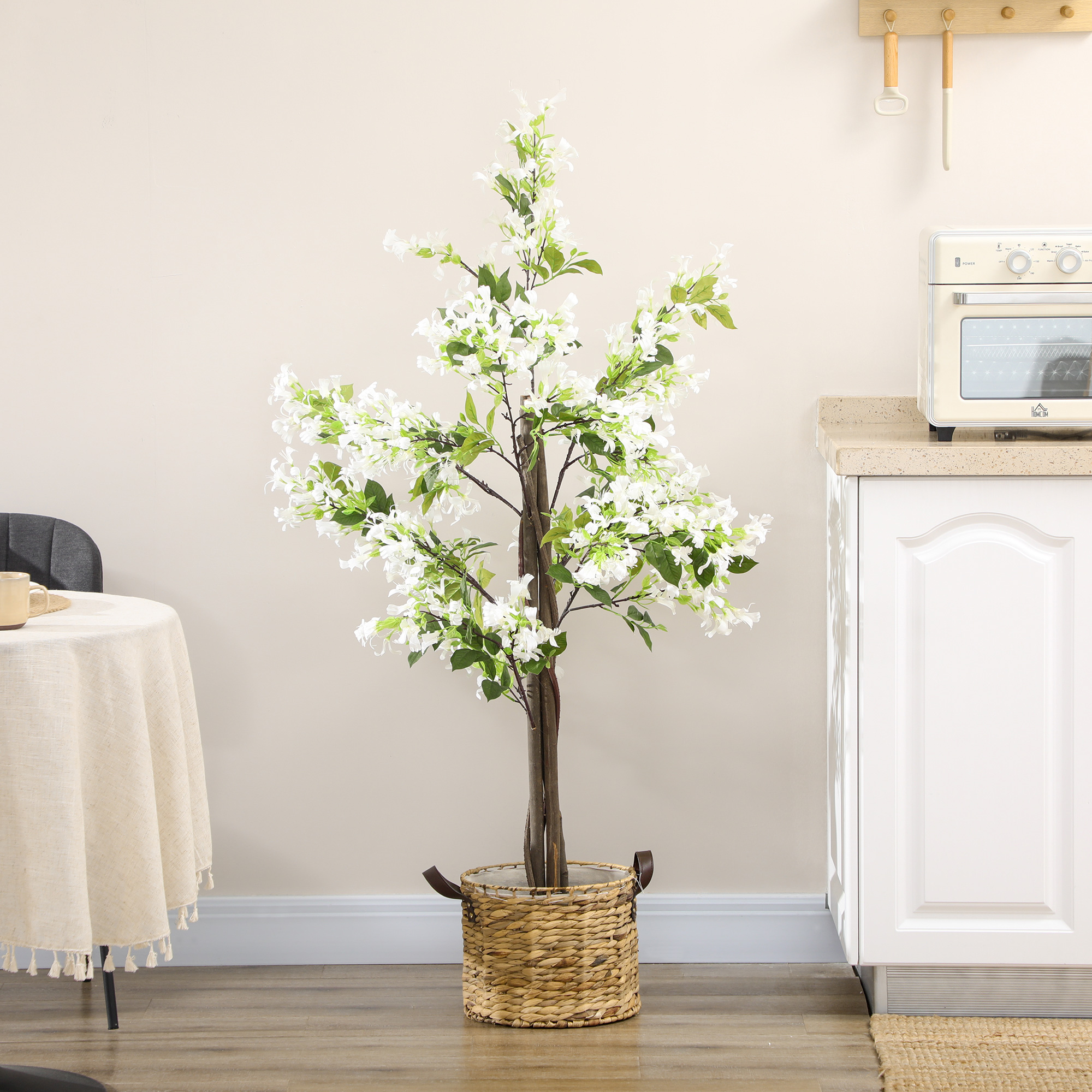 HOMCOM Artificial Plants Honeysuckle Flower in Pot Fake Plants with Curved Boots for Indoor 15x15x150cm White 2