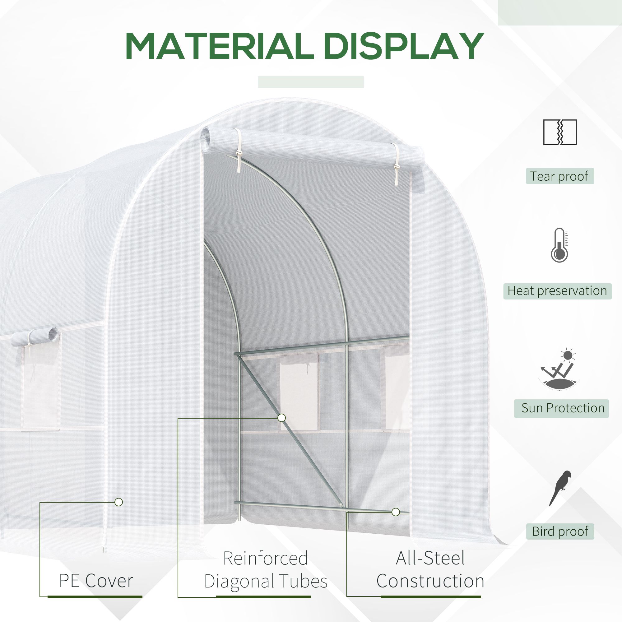 Outsunny 2.5 x 2 x 2 m Polytunnel Greenhouse, Walk-in Green House for Garden with Mesh Windows, Galvanised Steel Frame, White 4