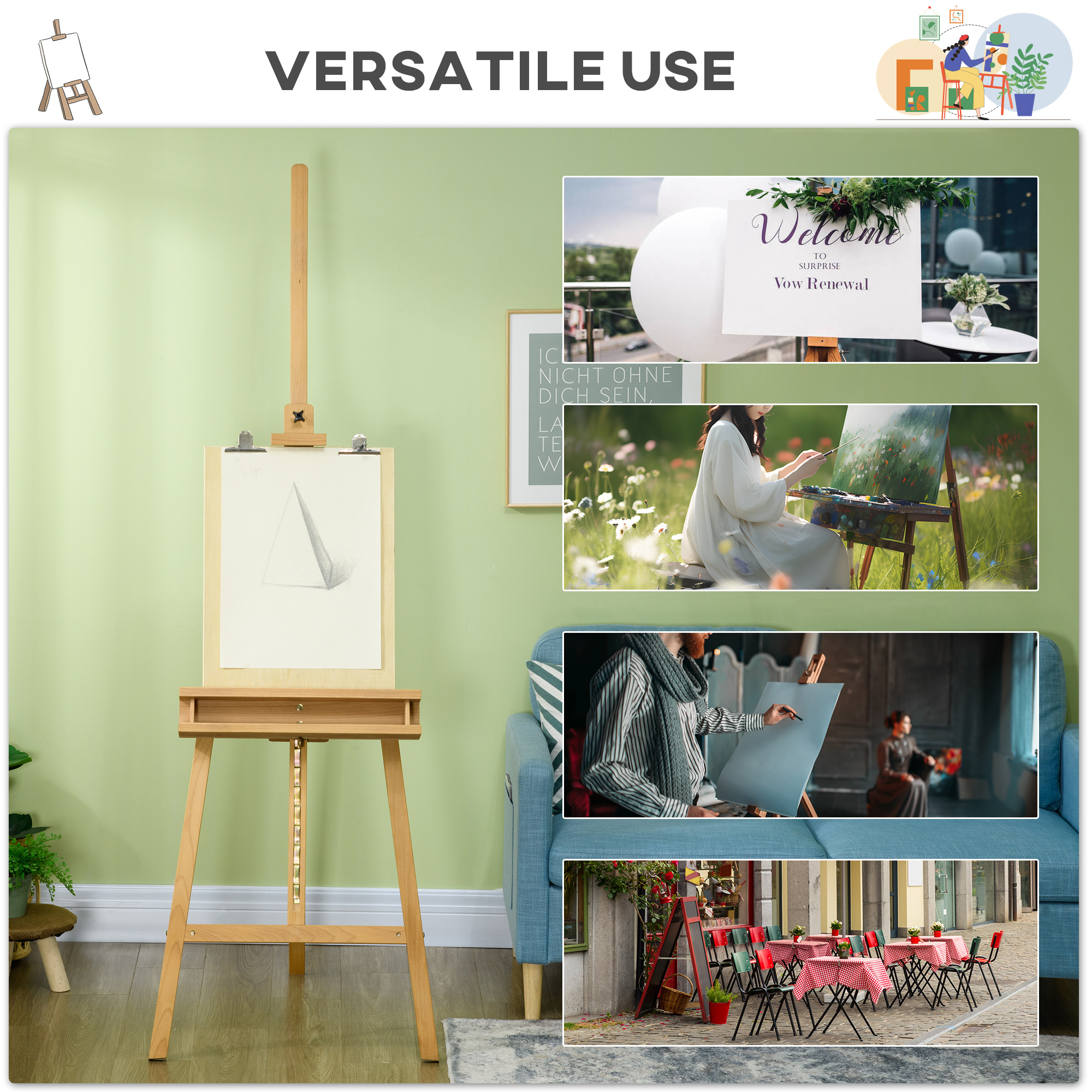 Vinsetto Artist Easel Stand for Wedding Sign with Brush Holder, Beech ...
