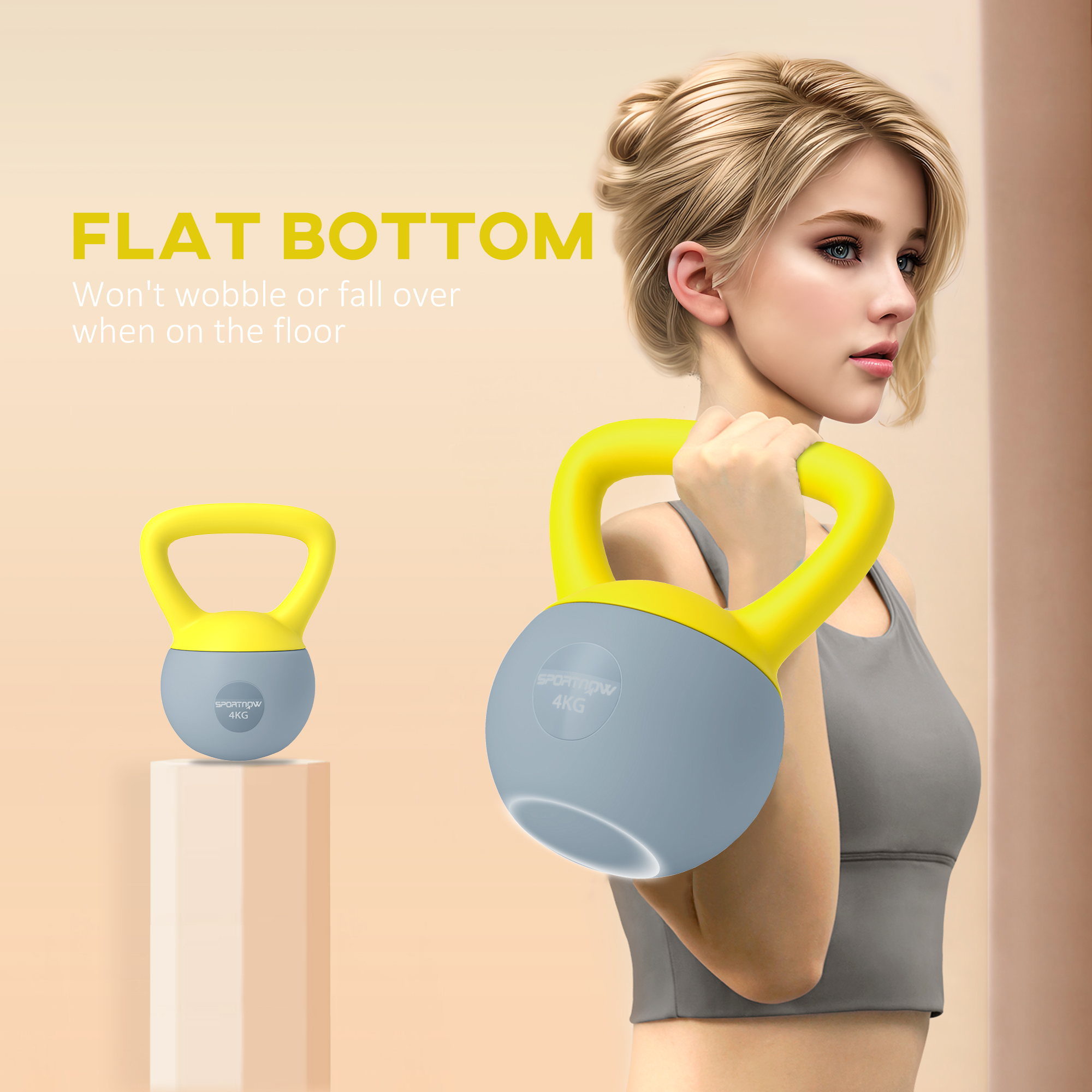 SPORTNOW 4KG Soft Kettlebell, Kettle Bell with Non-Slip Handle for Home Gym, Weight Lifting, Strength Training, Yellow/Grey 6
