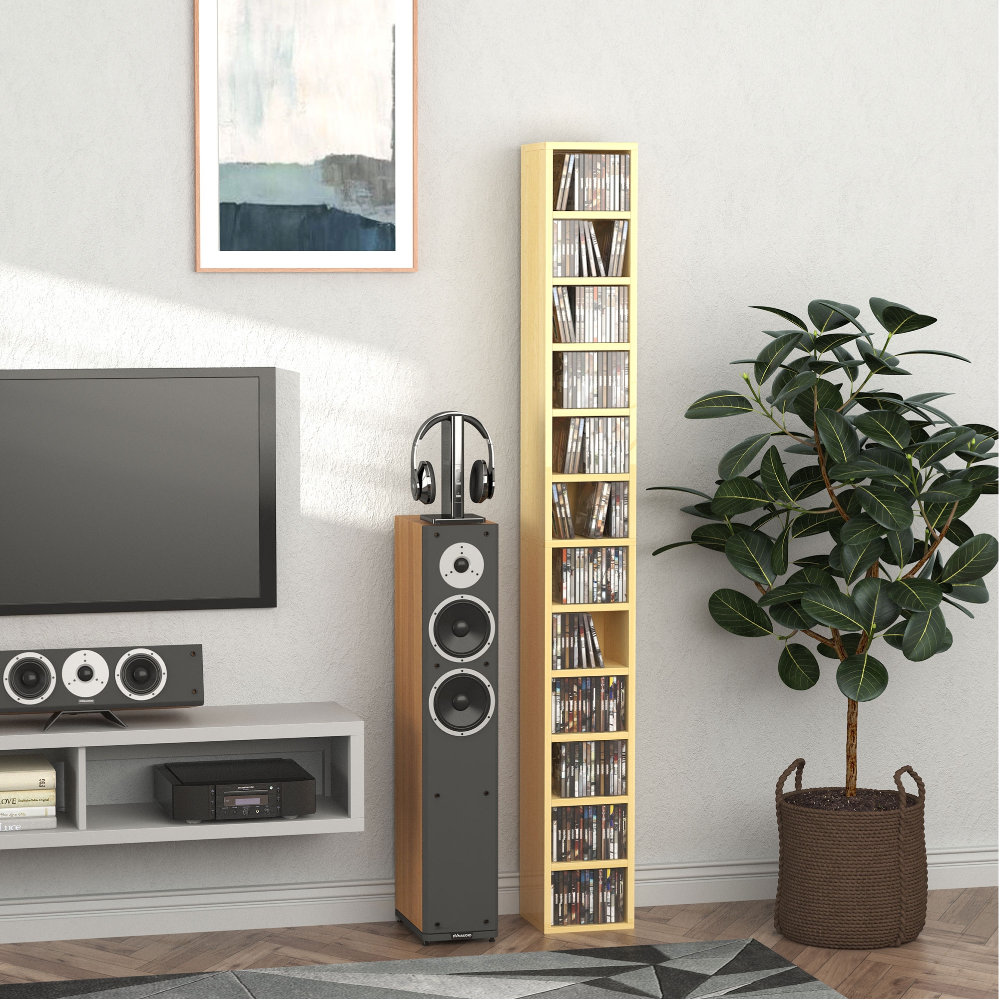HOMCOM 204 CD Tall Narrow Media Storage Tower Oak Tone 2