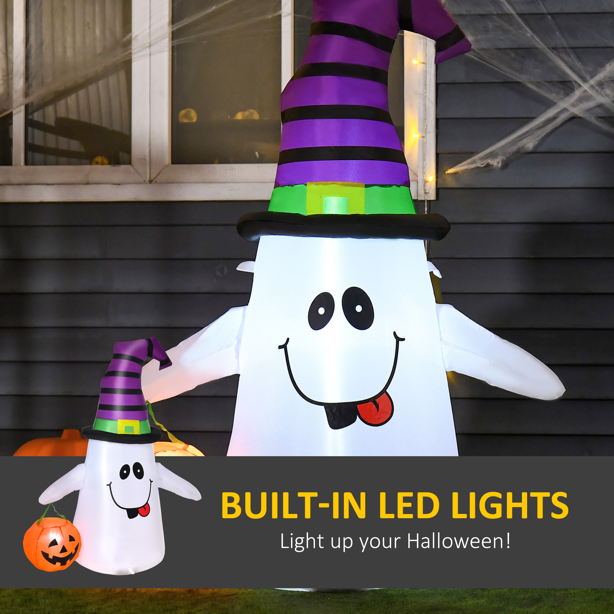 HOMCOM 1.2m Witch Ghost Halloween Inflatable Decoration w/ LED Lights Fan Accessories Pumpkin Lantern Kids Adult Fun Weather-Resistant Indoor Outdoor Seasonal 5
