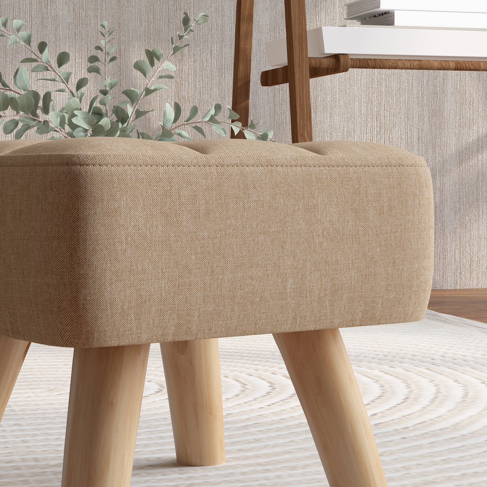 HOMCOM Linen-Look Square Padded Footstool Brown 8