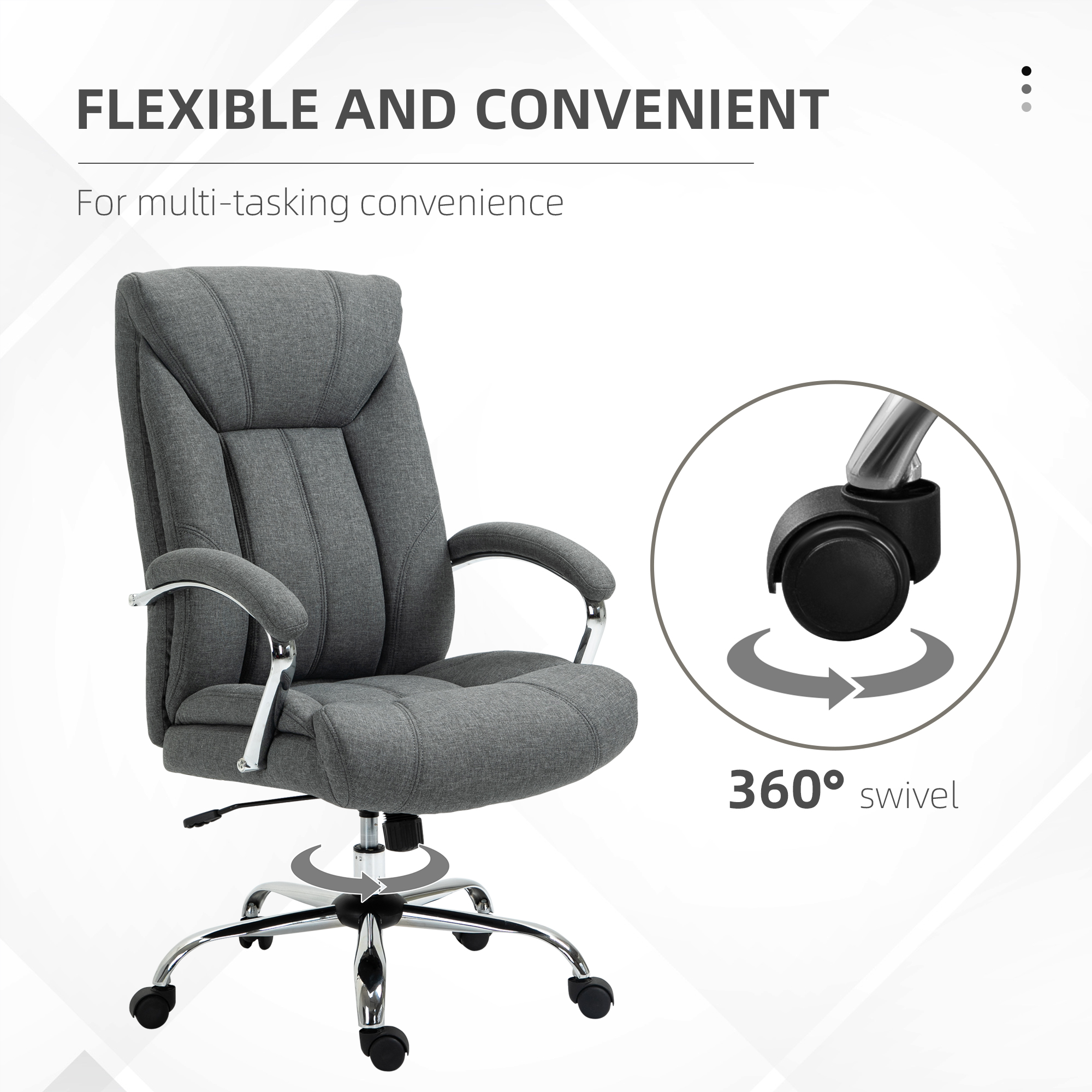 Vinsetto  Office Chair, Fabric Desk Chair, Padded Executive Chair with Adjustable Height, Swivel Wheels, Metal Star Base, Grey 6