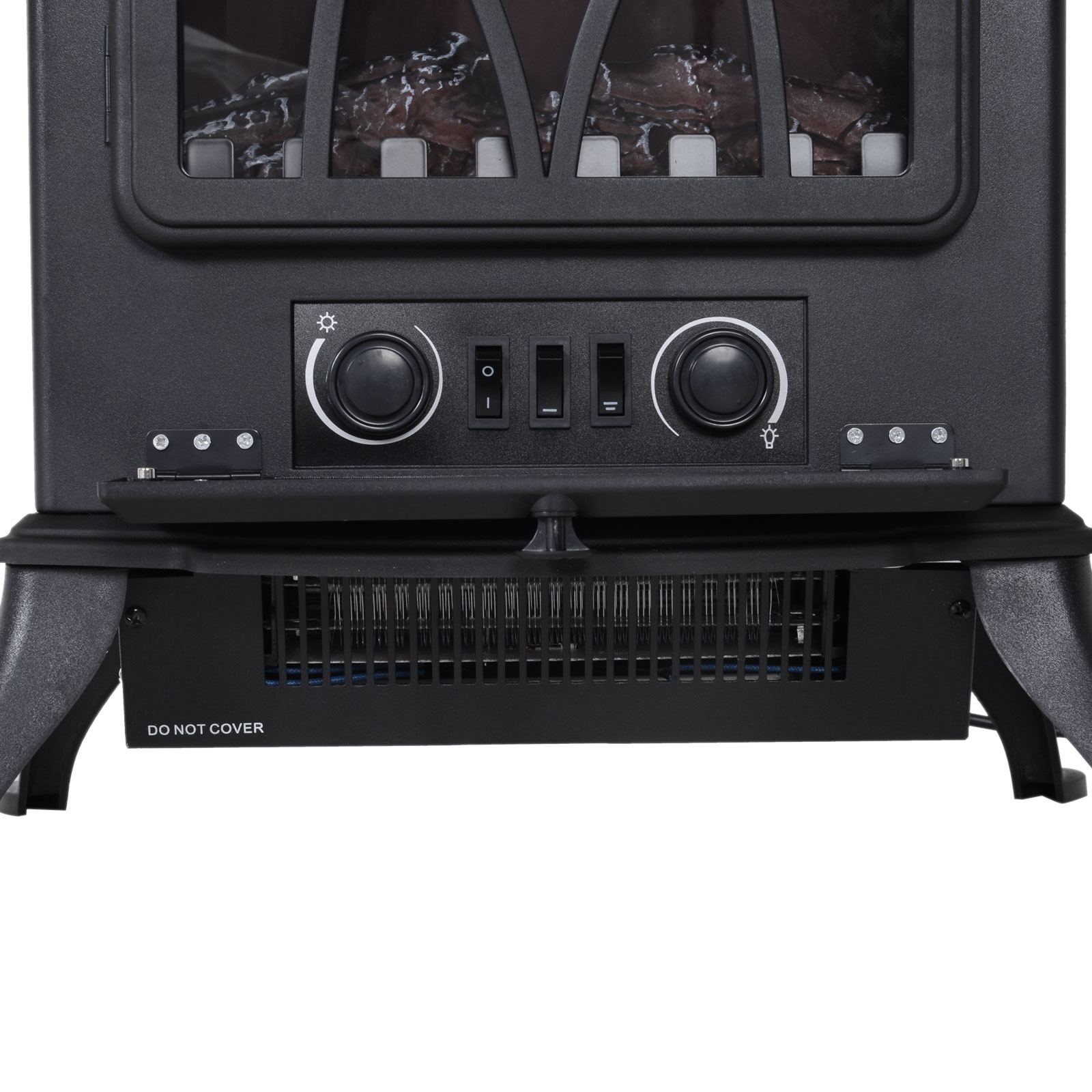 HOMCOM Electric Stove Heater with Realistic Flame Effect, 2000W Portable Indoor Freestanding Electric Fireplace with Adjustable Thermostat, Black 9