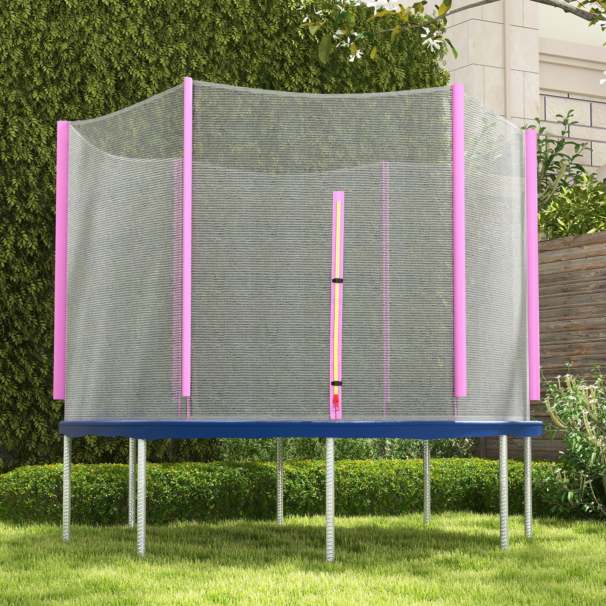 SPORTNOW 10ft Trampoline Net Replacement with 6 Plastic Pole Covers, Weather-Resistant Trampoline Netting Replacement with Zipped Entrance, Poles Not Included, Pink 7