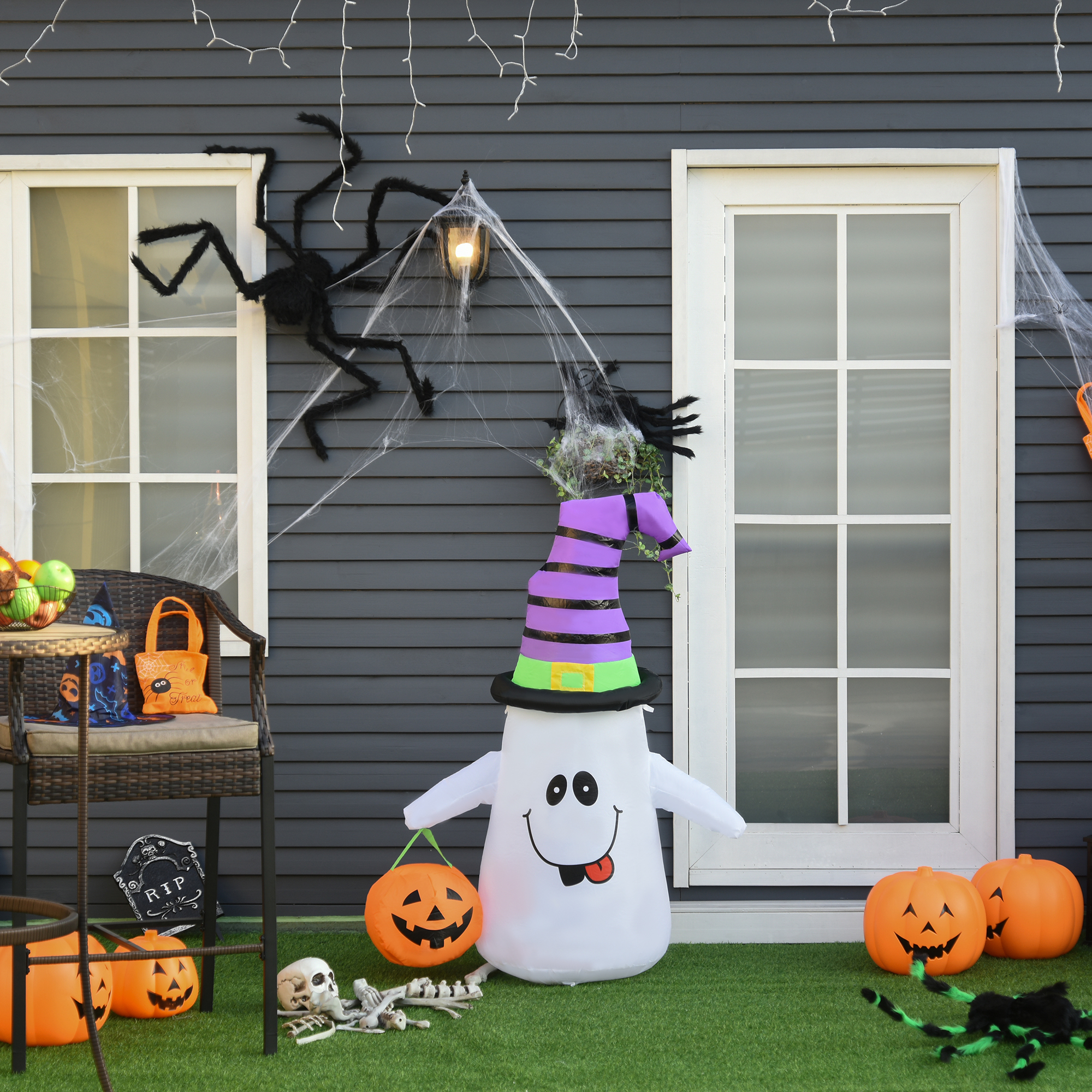 HOMCOM 1.2m Witch Ghost Halloween Inflatable Decoration w/ LED Lights Fan Accessories Pumpkin Lantern Kids Adult Fun Weather-Resistant Indoor Outdoor Seasonal 4