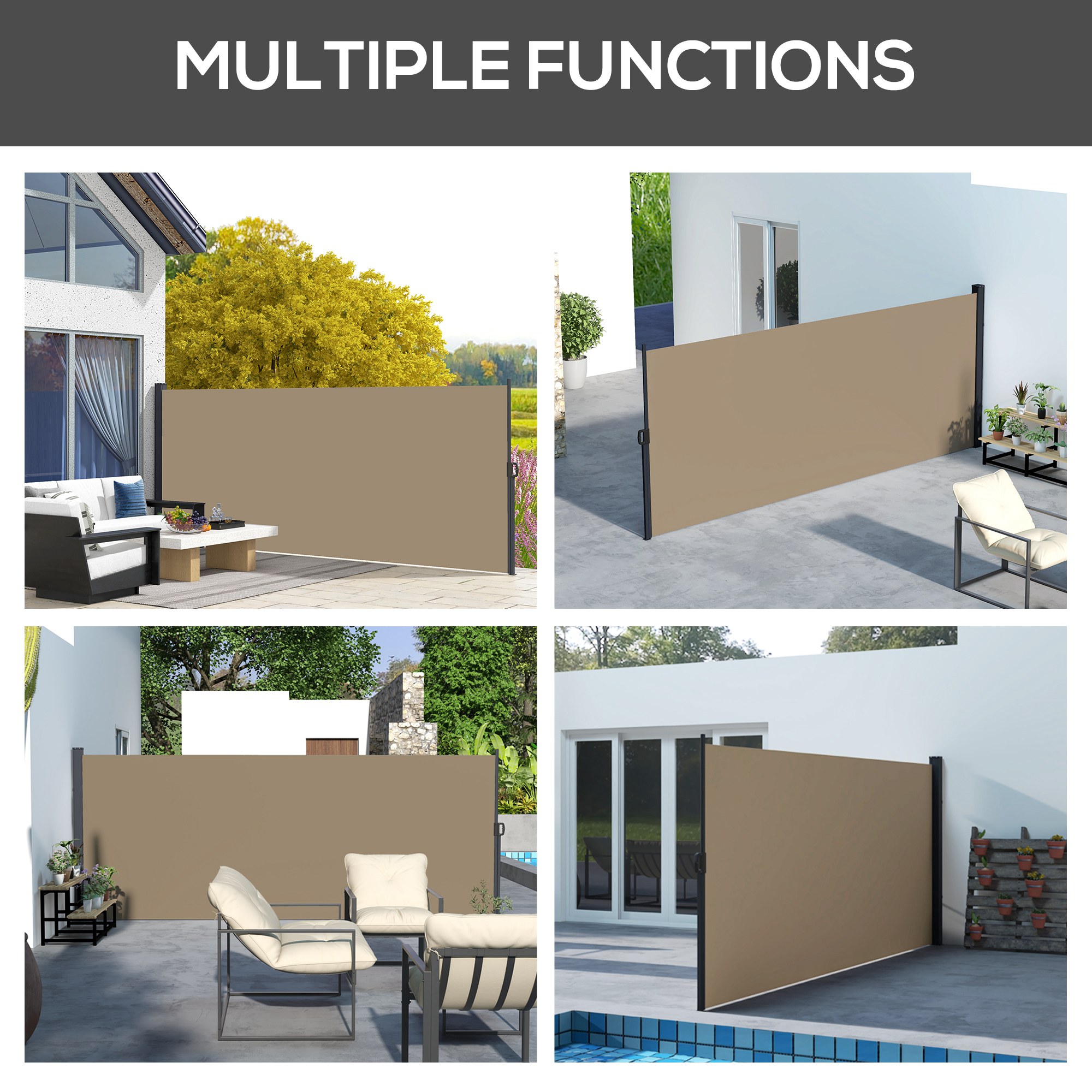 Outsunny Retractable Side Awning, Outdoor Privacy Screen for Garden, Hot Tub, Balcony, Terrace, Pool, 400 x 160cm, Khaki 7
