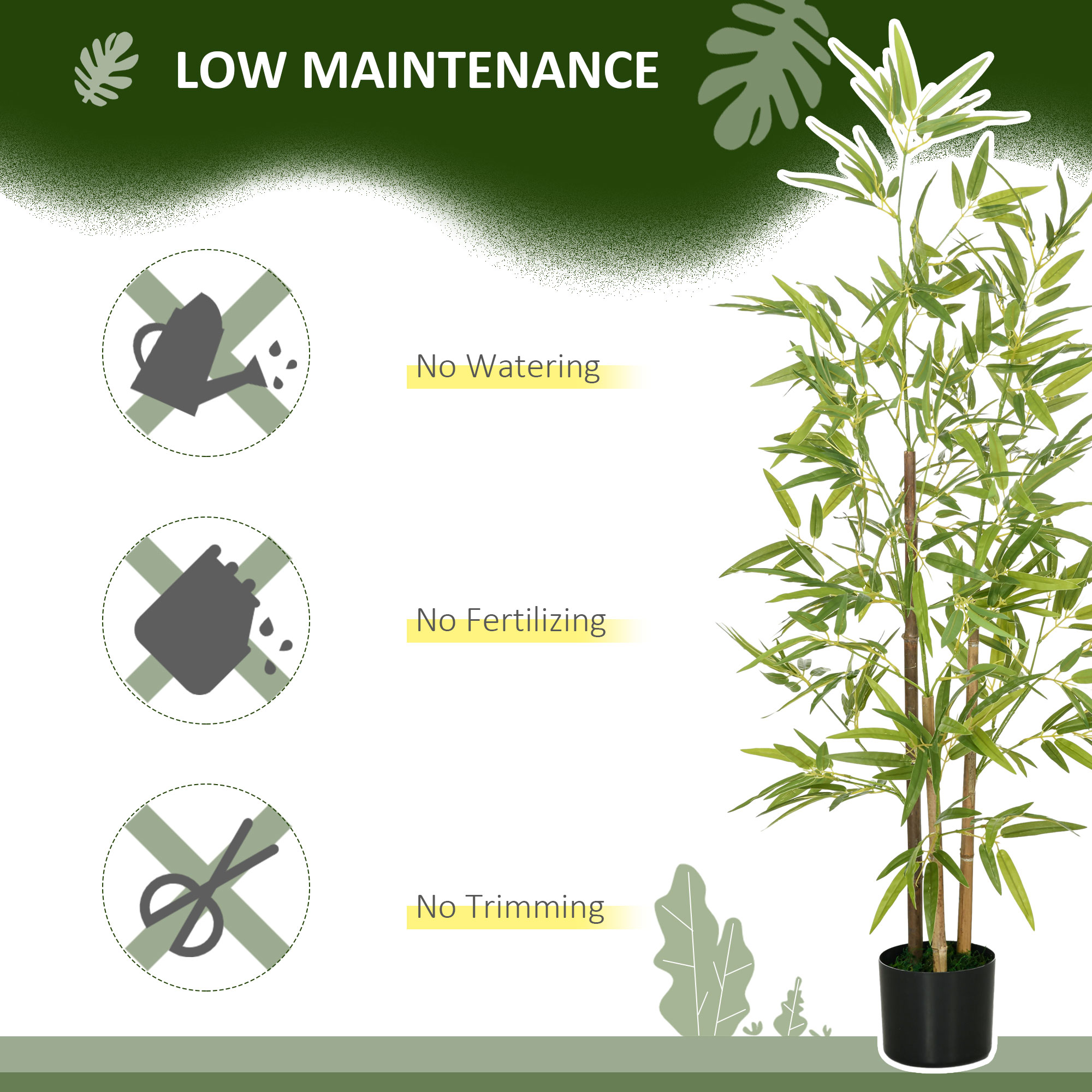 HOMCOM Artificial Plant Bamboo Artificial Tree Height 120 cm with Pot for Home Indoor Decor 6
