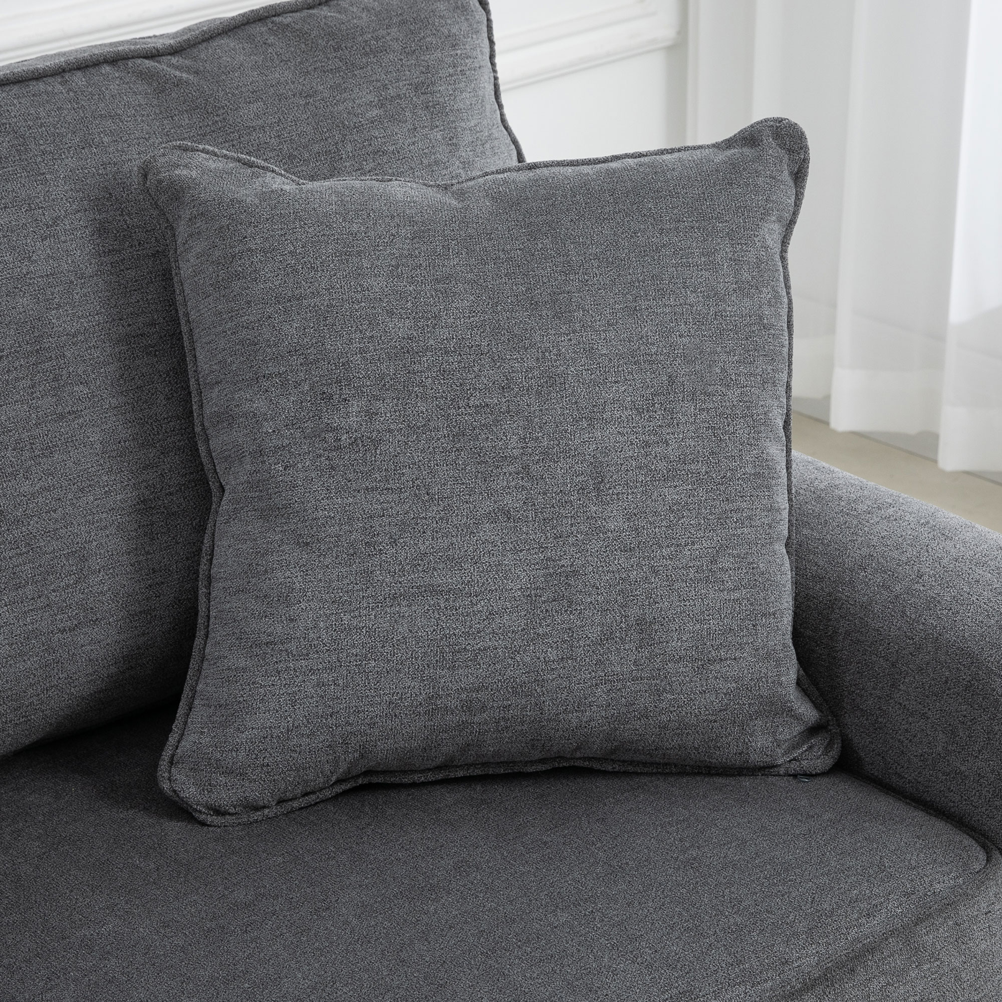 HOMCOM 196cm 3 Seater Sofa, Fabric Sofa with Rubber Wood Legs, Nailhead Trim, 2 Pillows, Small Upholstered Couch Settee for Living Room, Guest Room, Grey 8