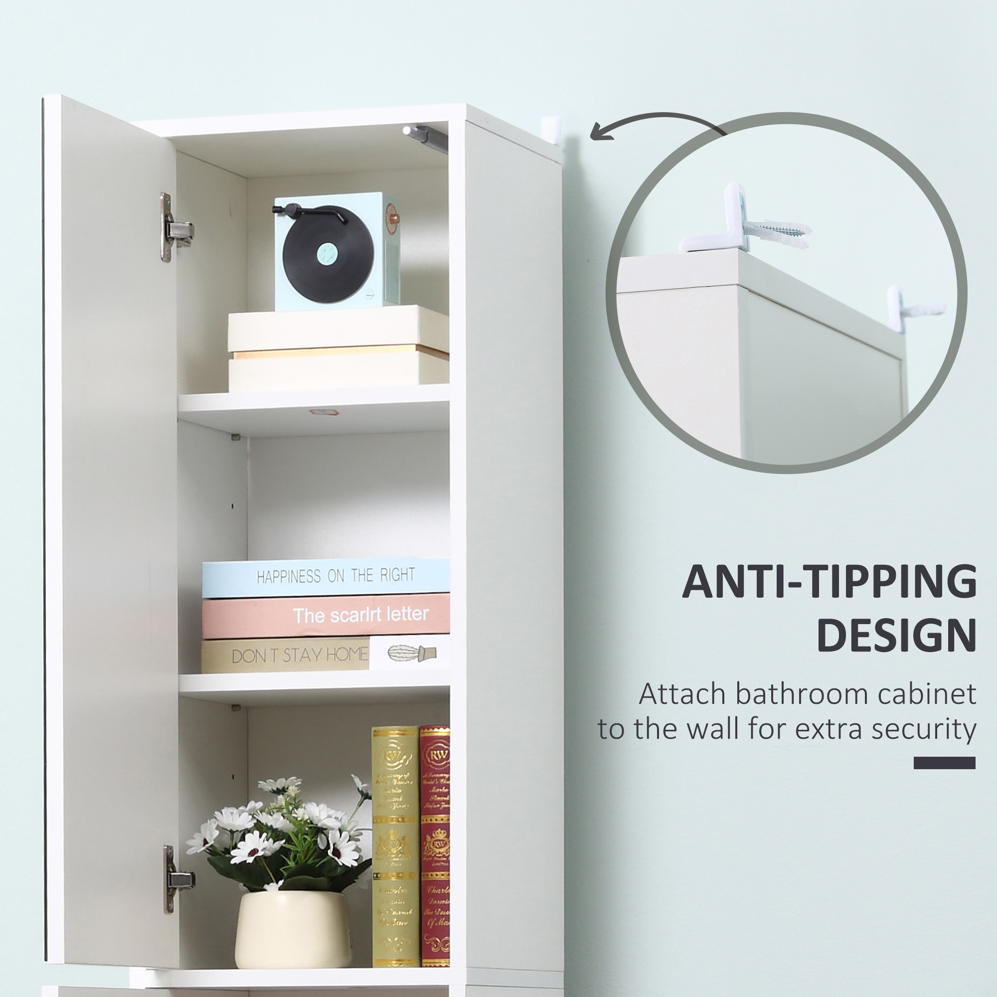 kleankin Tall Bathroom Cabinet with Mirror and Adjustable Shelf White 5