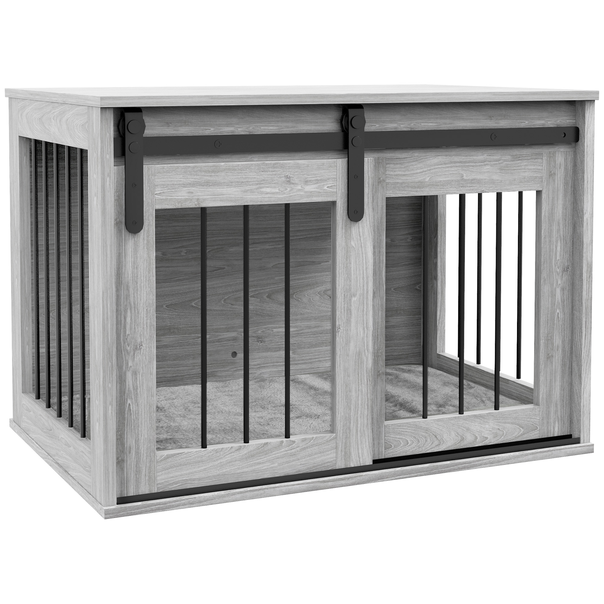 PawHut 100cm Furniture Style Dog Crate Dog Cage End Table Indoor with 3 Doors Soft Washable Cushion, for Large Sized Dogs