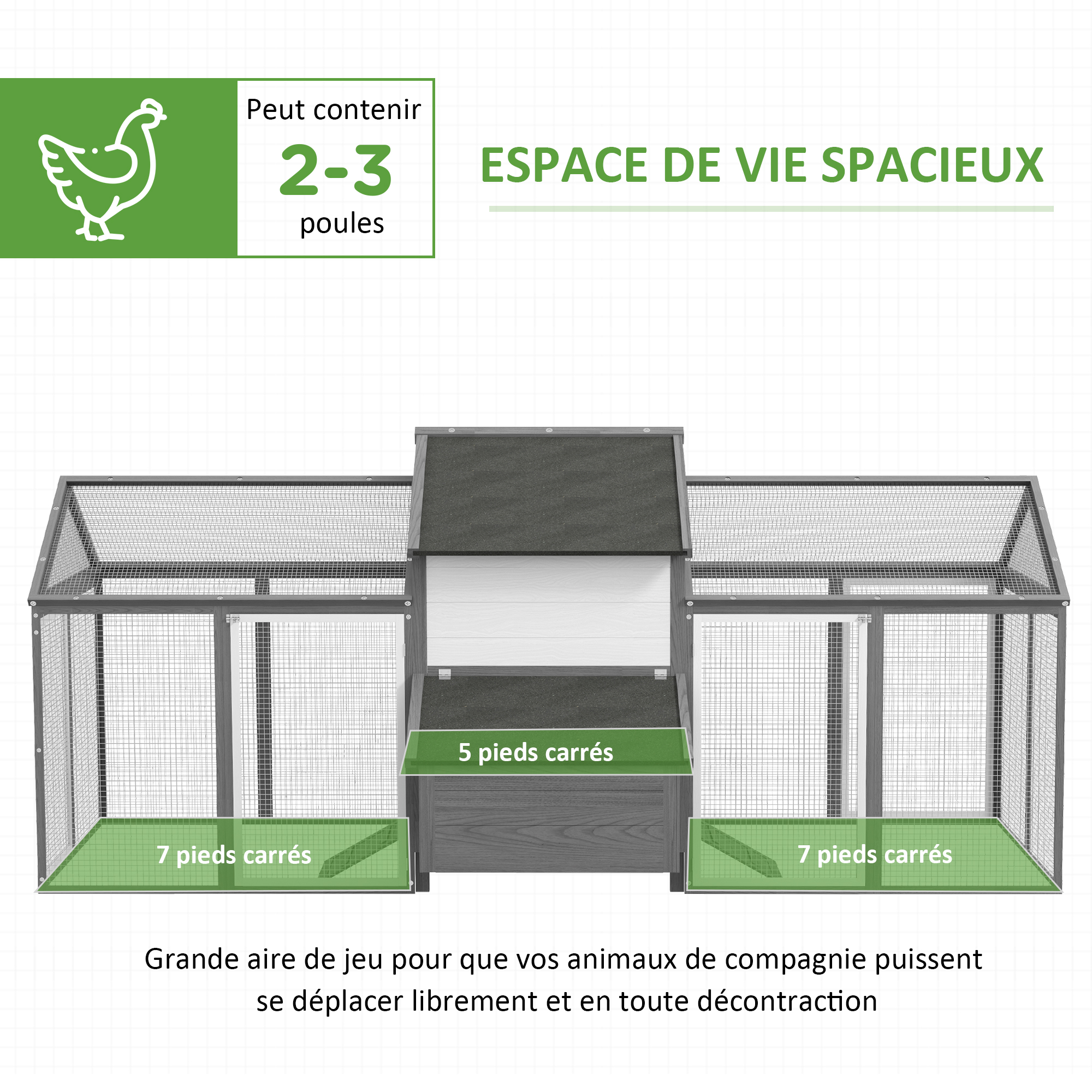 PAWHUT Poulailler En Bois 2 Enclos Modulables Niche Pondoir Gris Pas