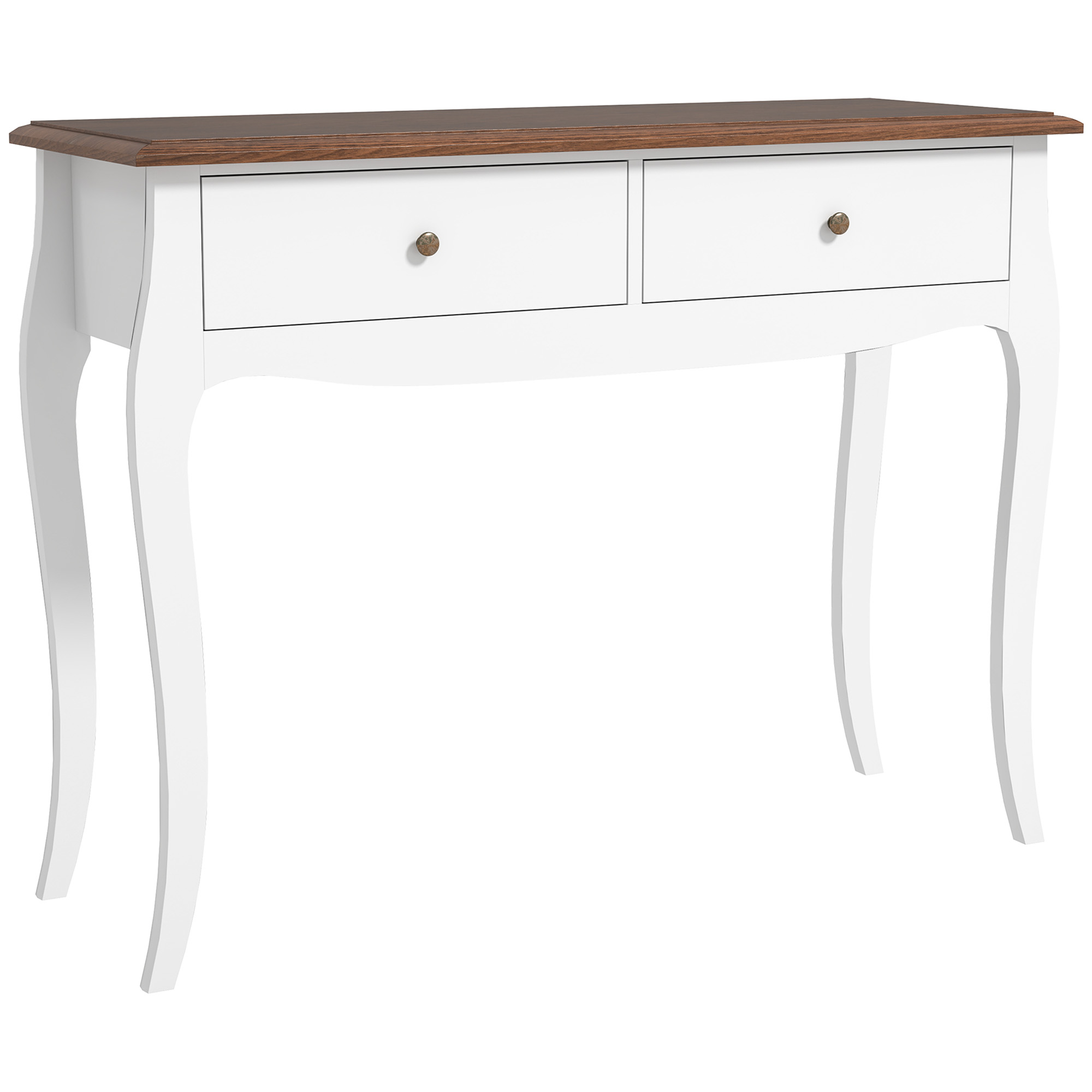 HOMCOM Mesa de Consola con 2 Cajones Estilo Francés para Pasillo Dormitorio Salón 100x35x76,5 cm Blanco y Marrón Oscuro