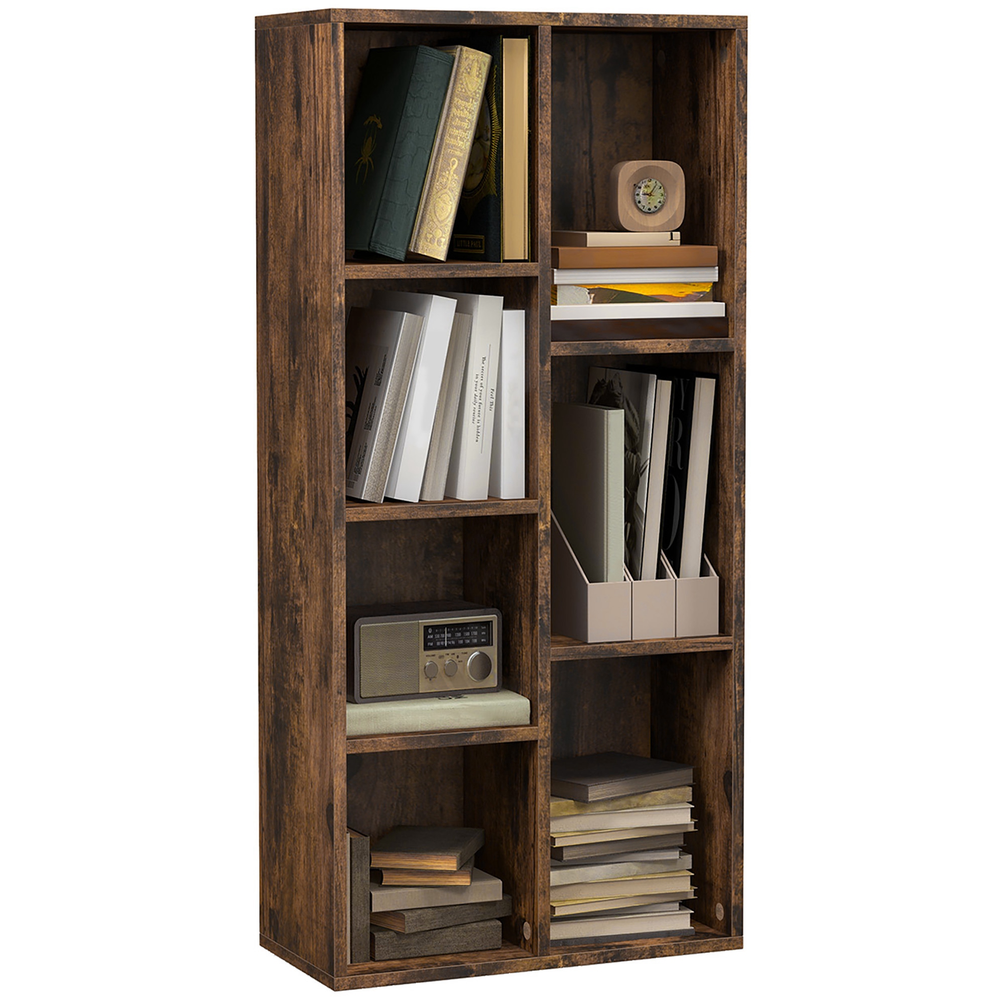 HOMCOM Estantería Librería de Madera Armario de Libros con 7 Compartimentos para Plantas Archivos 50x24x106 cm Marrón Rústico   Aosom España