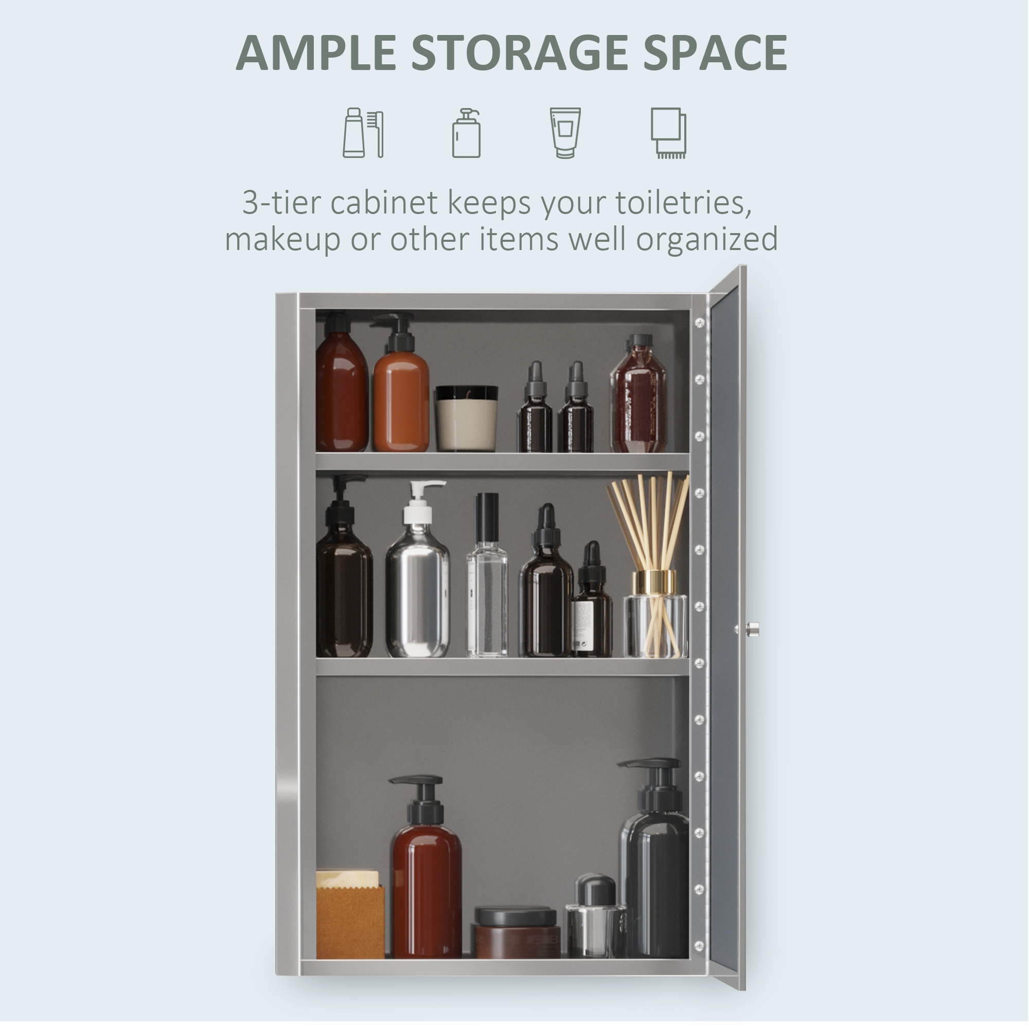 HOMCOM Stainless Steel Wall mounted Bathroom Mirror Cabinet 2 Shelves Storage Unit Furniture w/Single Door (60H x 40L x 13D (cm)) 4