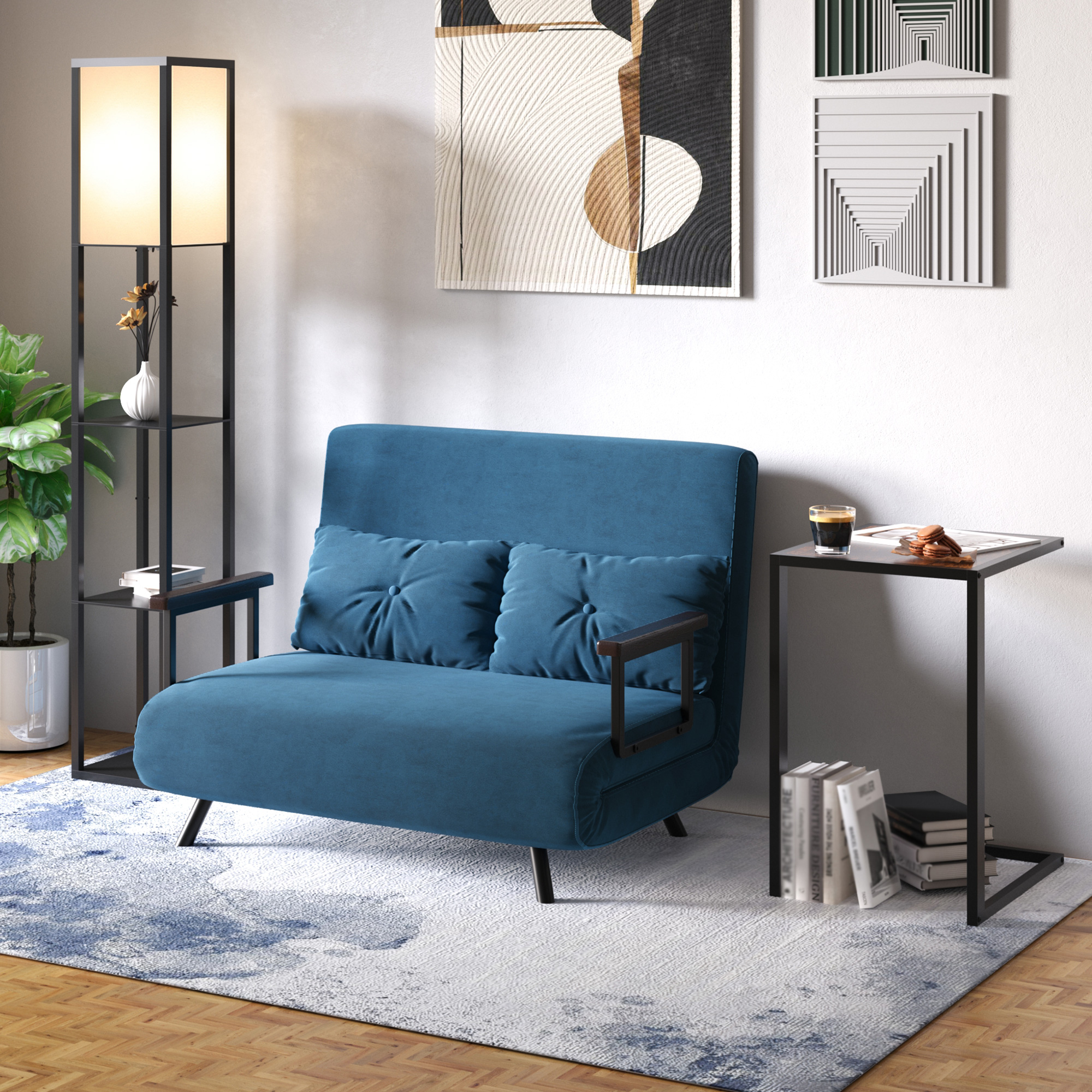 HOMCOM C-Shaped Side Table, Bedside Table with Metal Frame, Accent Sofa Couch Table for Living room, Bedroom, Brown and Black 9