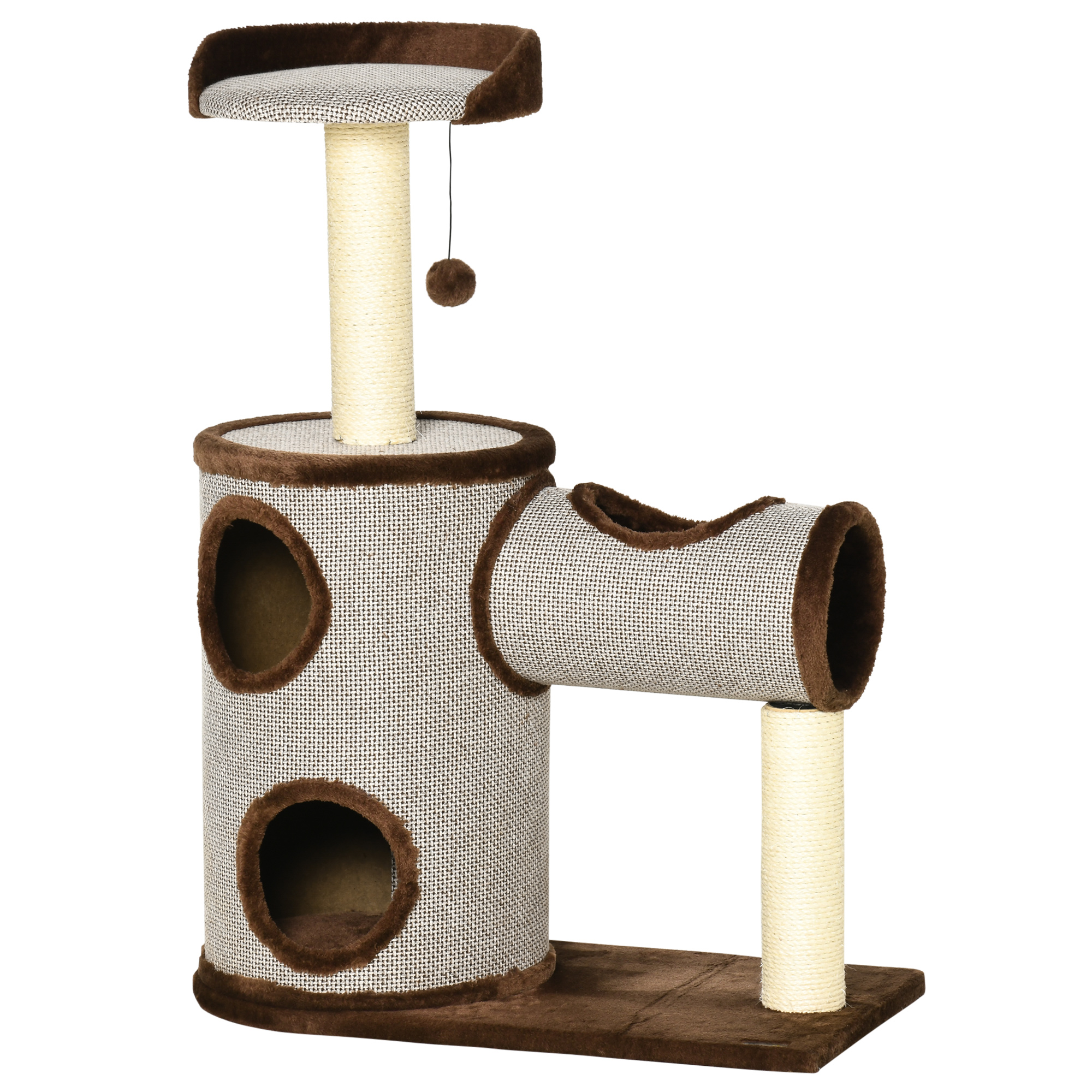 PawHut Árbol Rascador para Gatos 104 cm con Barril Rascador Postes de Sisal Bola Colgante 75x39x104 cm Marrón   Aosom España
