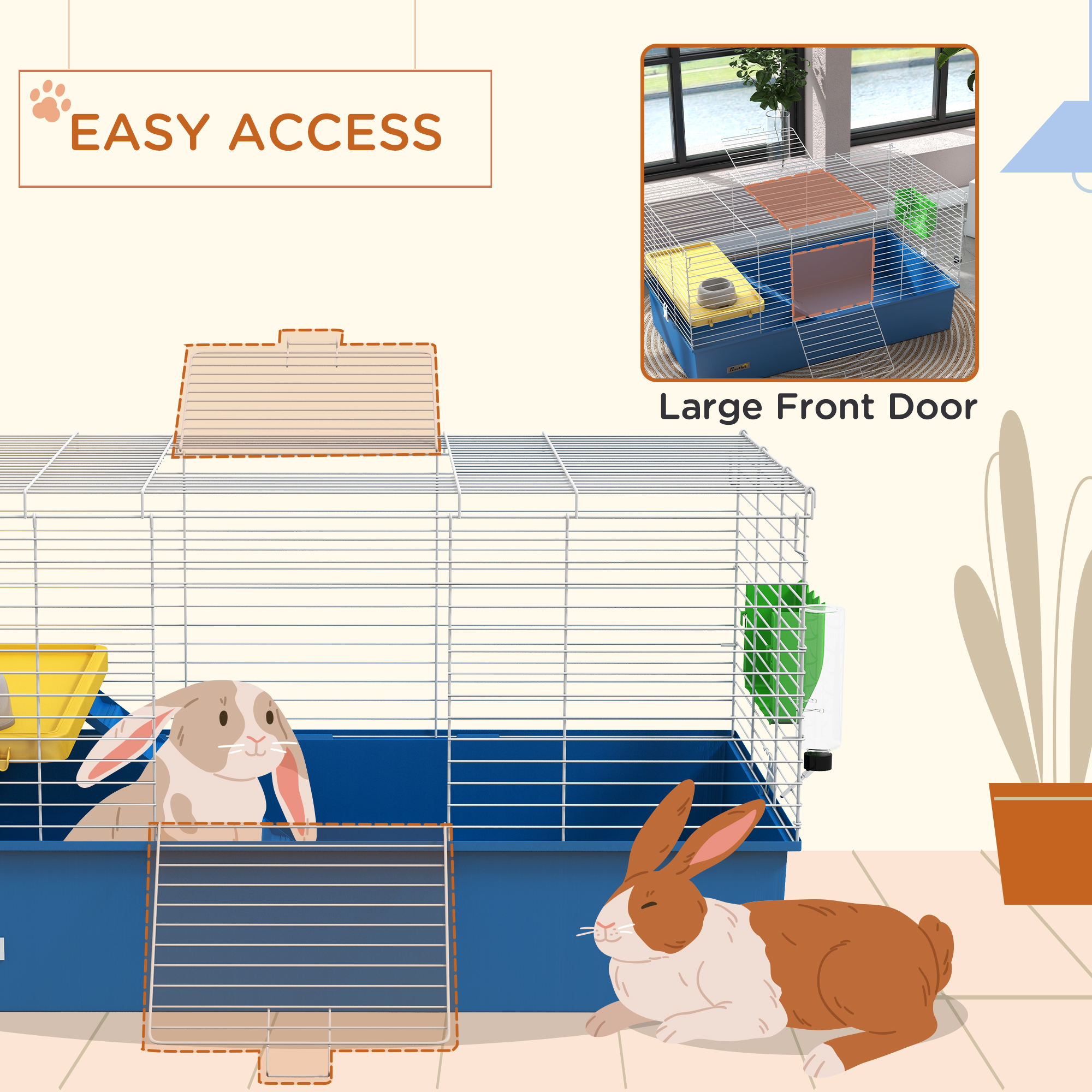 PawHut Chinchillas Small Rabbit Guinea Pig Small Animal Cage, Pet Playhouse, with Platform, Ramp, 99 x 52 x 53cm, Blue 7