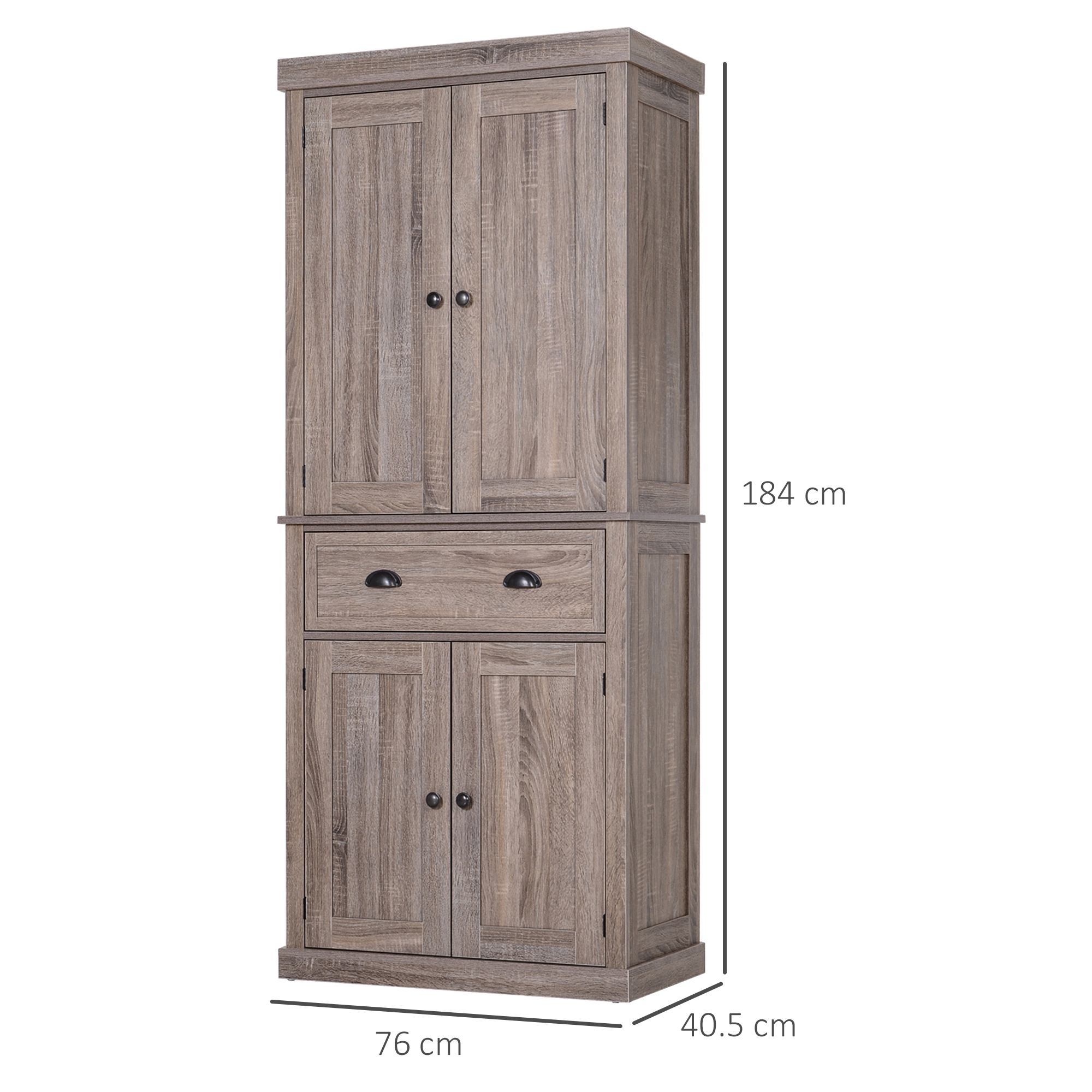 HOMCOM Freestanding Kitchen Cupboard, 184cm Tall Storage Cabinet with Doors and Shelves, Traditional Colonial 4-Door Kitchen Pantry Cupboard with Drawer, Dark Wood Grain 3