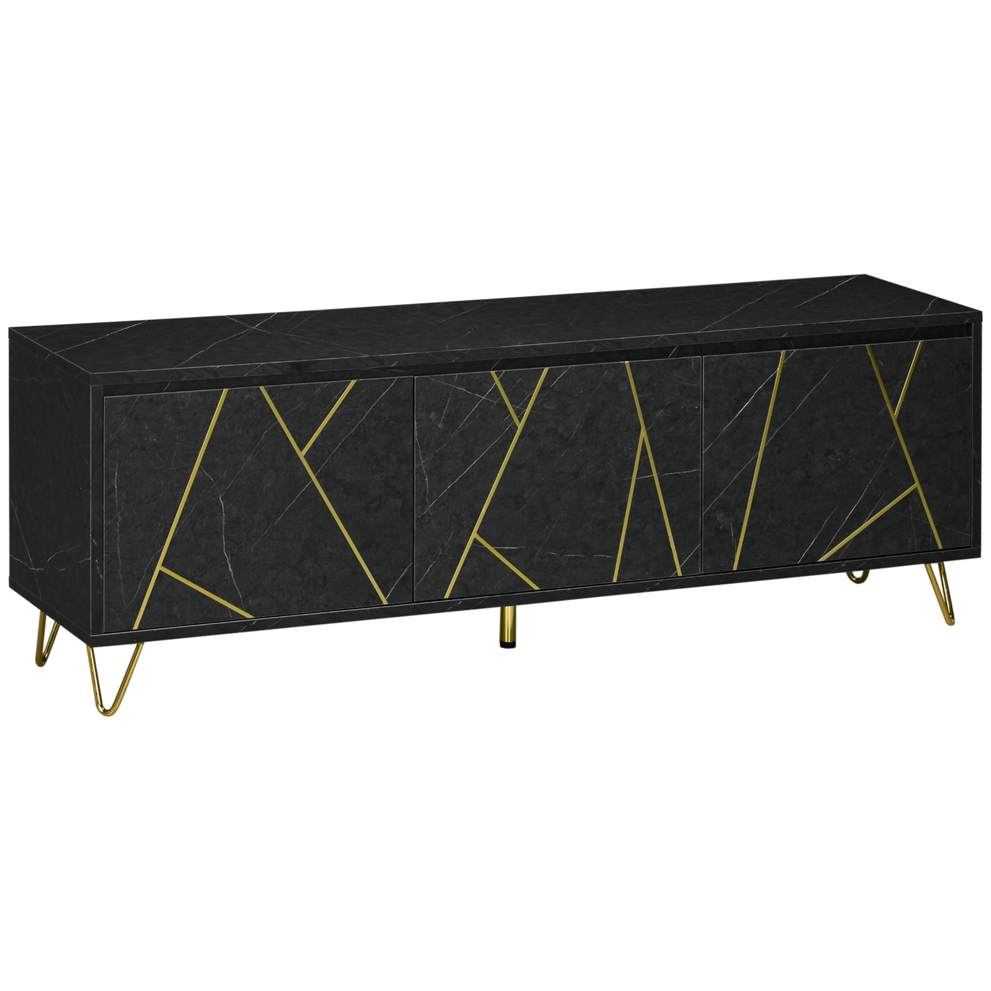 HOMCOM Meuble TV Banc Jusqu'à 50 Pouces - Aspect Marbre Noir Avec Placard Et Étagères