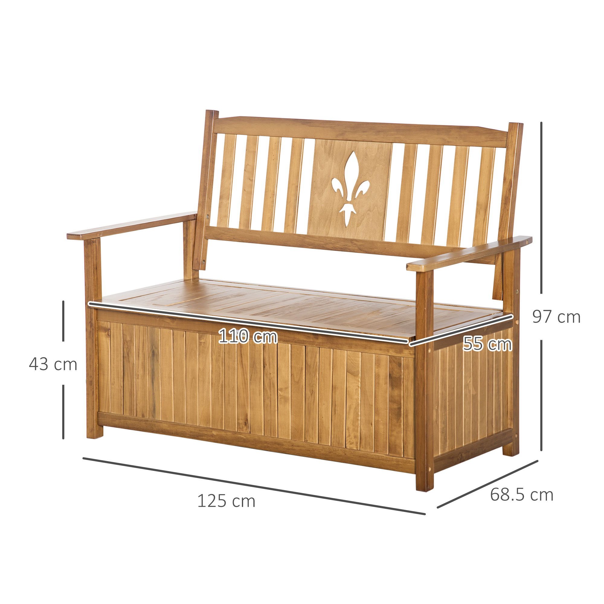 Outsunny Two-Seater Wooden Storage Bench Natural Finish 3