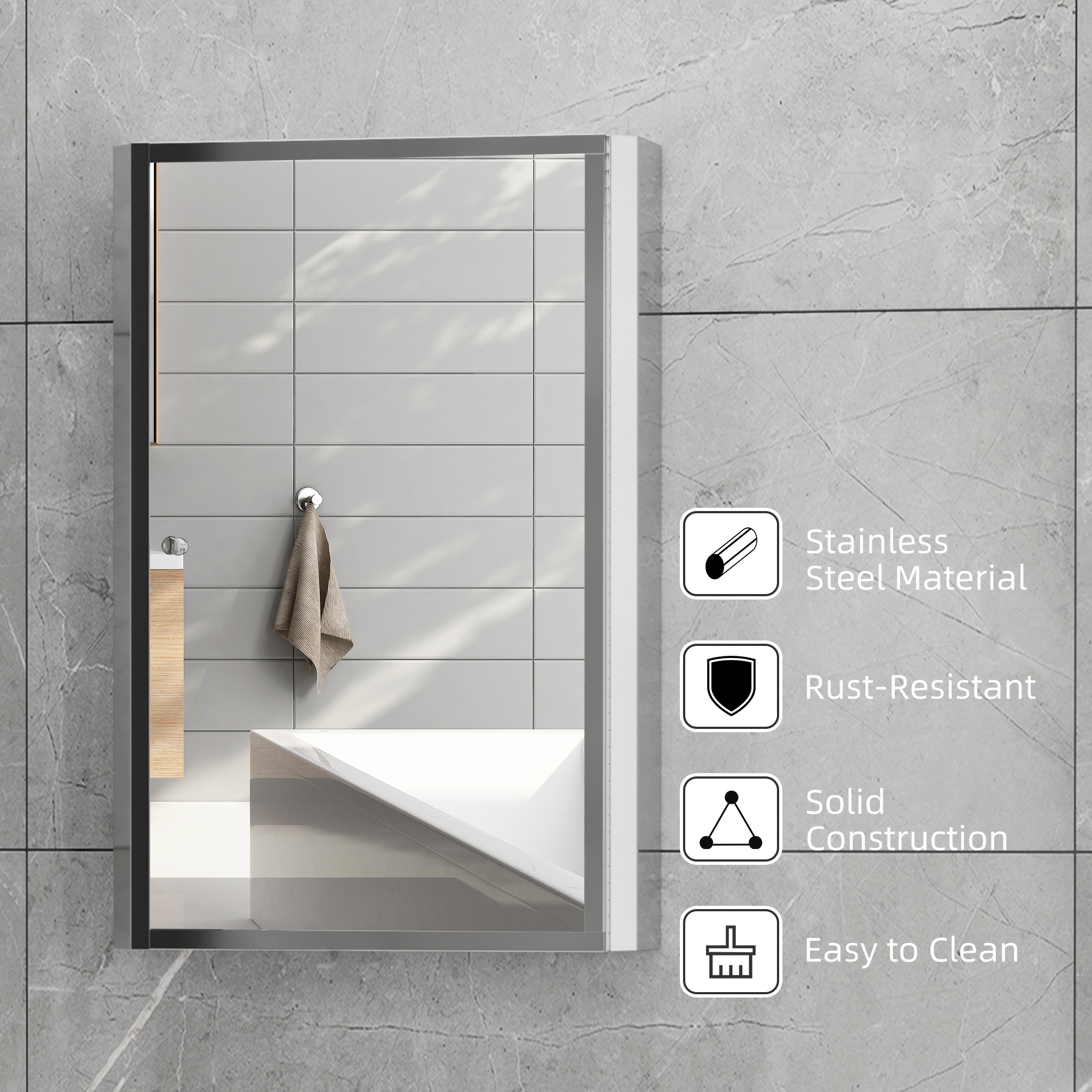 HOMCOM Stainless Steel Wall mounted Bathroom Mirror Cabinet 2 Shelves Storage Unit Furniture w/Single Door (60H x 40L x 13D (cm)) 6