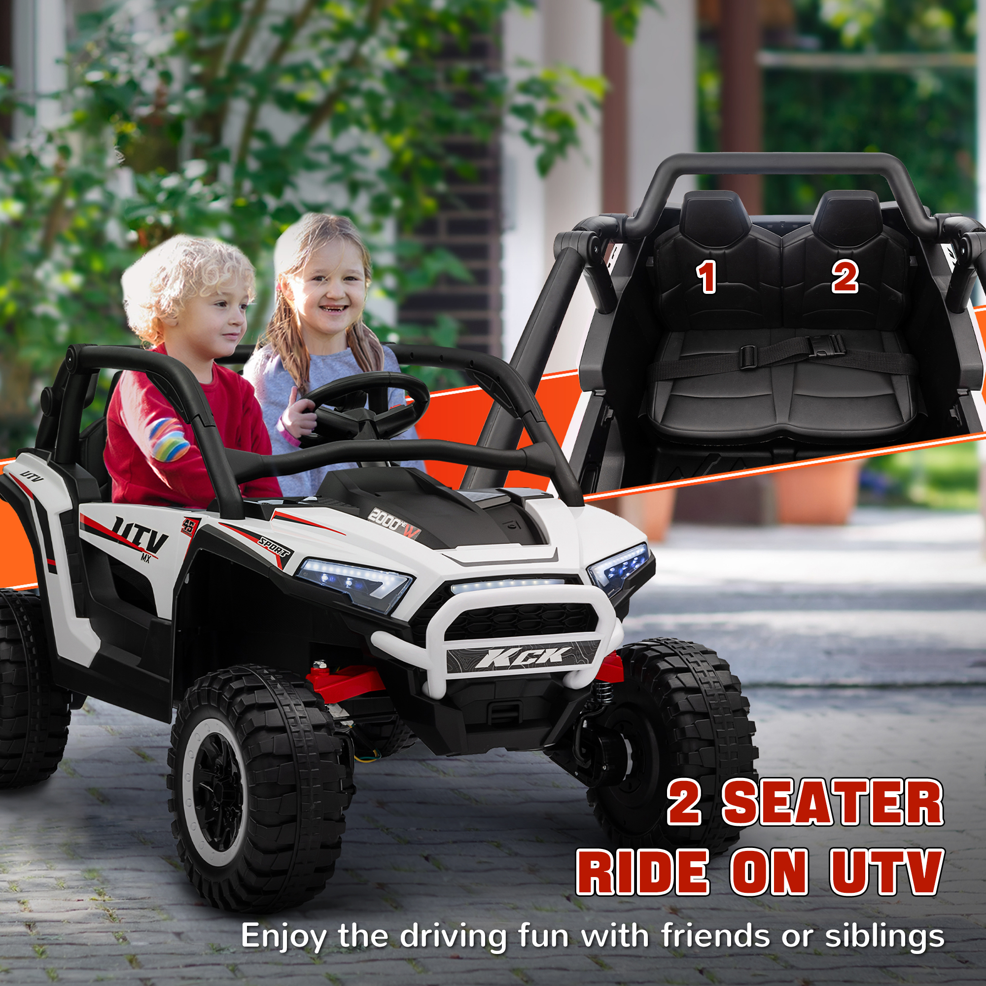 AIYAPLAY 2 Seater 24V 7AH Ride on Truck, Battery Powered Electric Ride On Car w/ Remote, Suspension, 3 Speeds, White 4