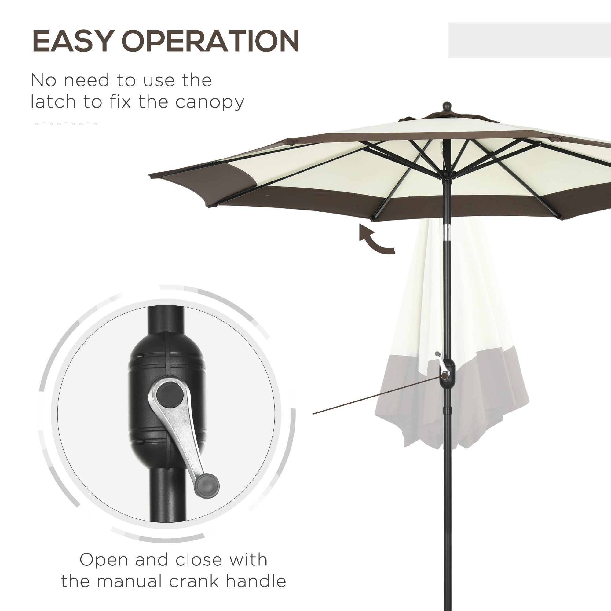 Outsunny 2.7m Garden Parasol Umbrella with 8 Metal Ribs, Tilt and Crank, Outdoor Sunshades for Garden, Patio, Beach, Yard, Coffee 5