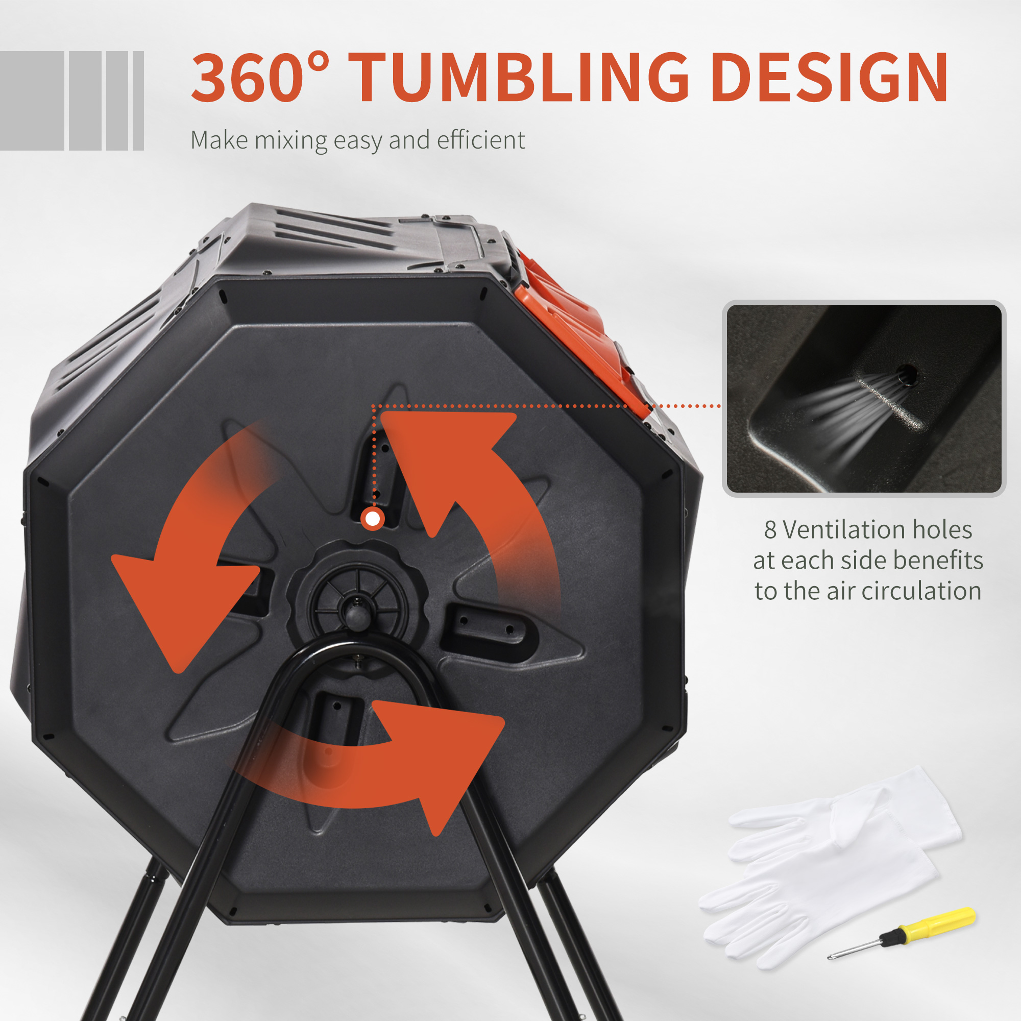 Outsunny 160L 360° Rotating Dual Chamber Composter Orange 5