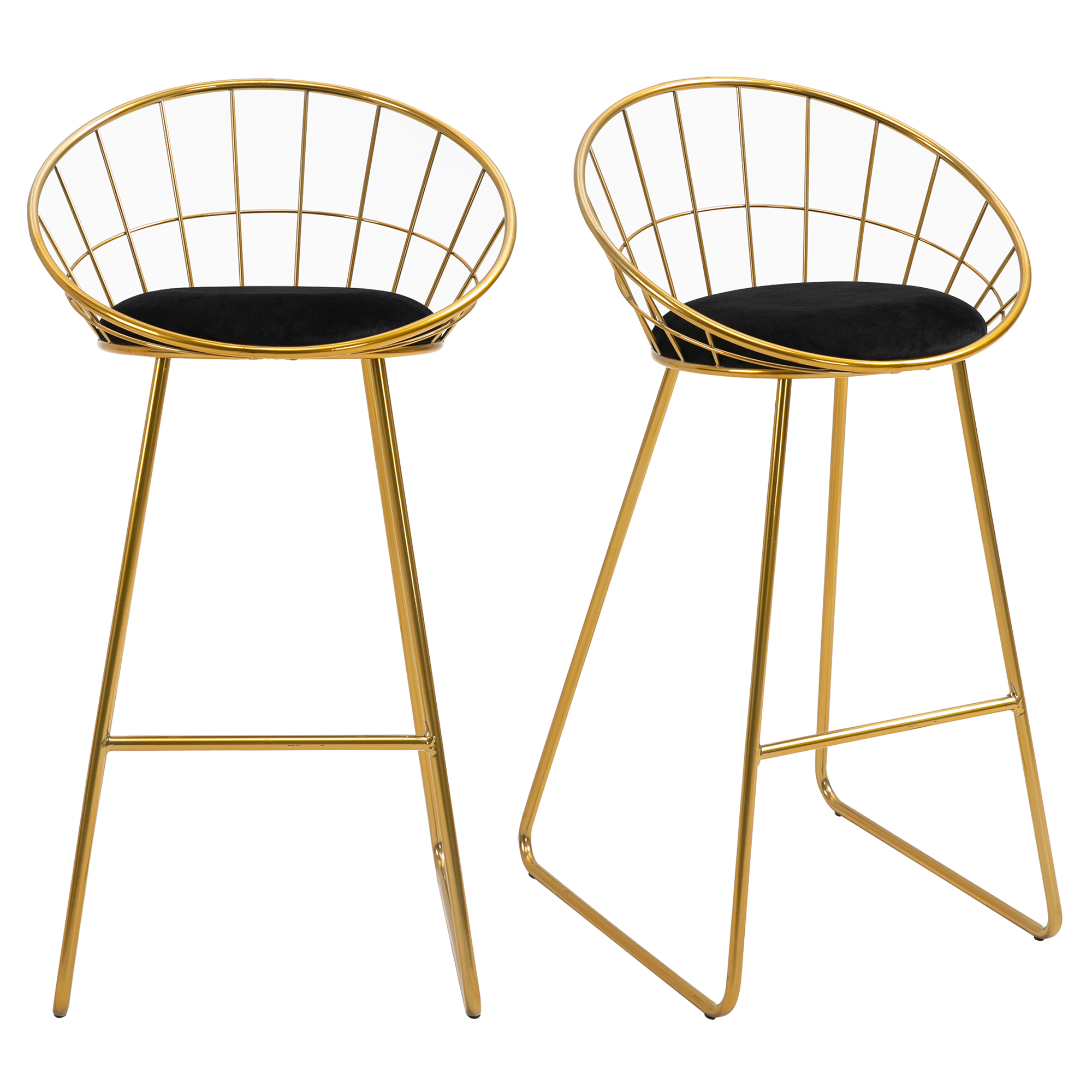 HOMCOM Lot de 2 Tabourets de Bar Chaises de Bar avec Repose-Pied Structure métal et Coussin Velours 52,5 x 47 x 97 cm Noir et doré