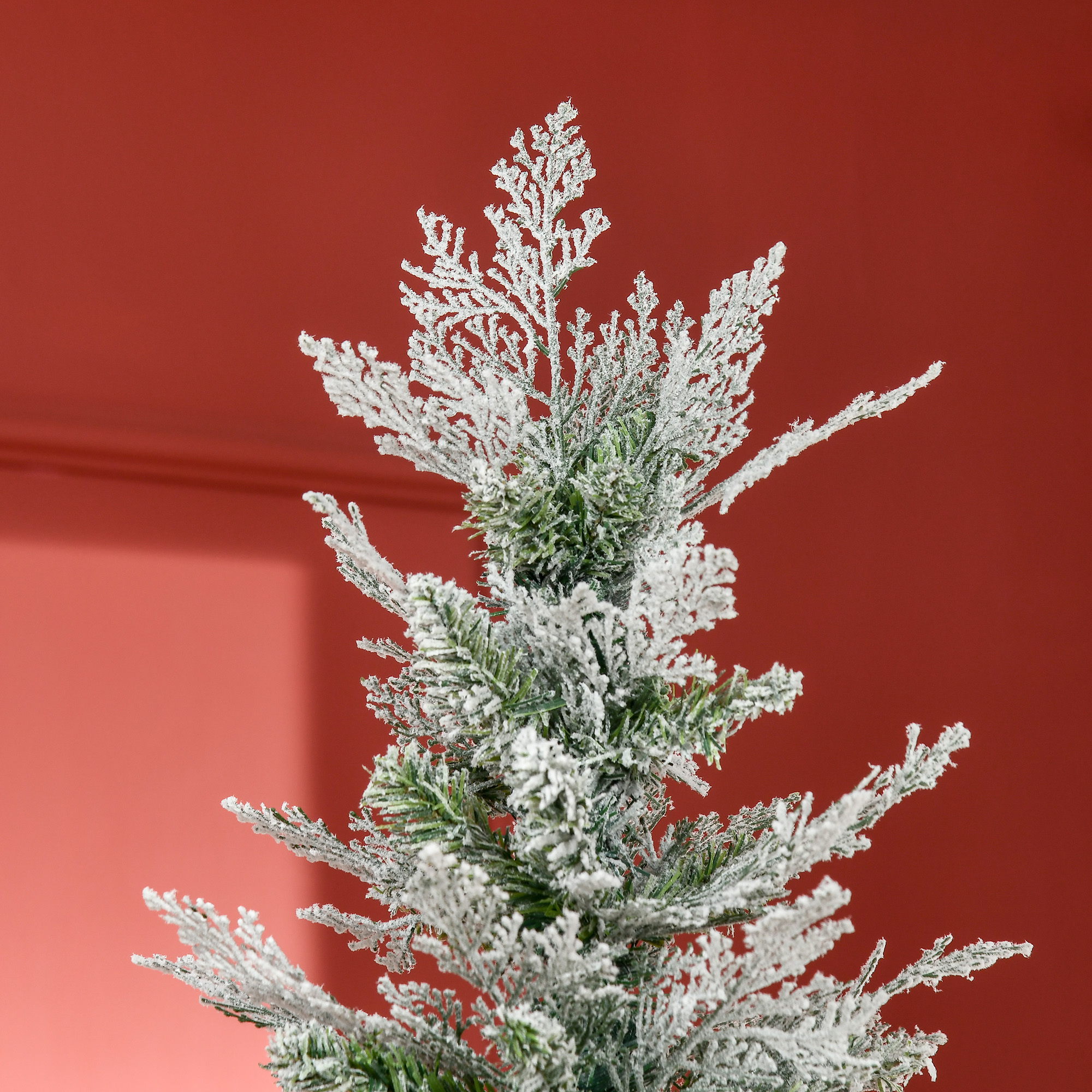 HOMCOM 7 Ft Pencil Snow Flocked Artificial Christmas Tree with Realistic Cypress Branches, Auto Open, Green 8