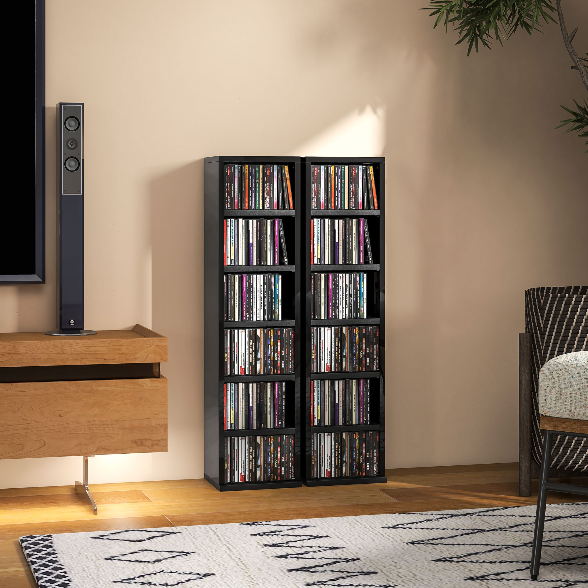HOMCOM Set of Two 102 CD Storage Units High Gloss Black 9