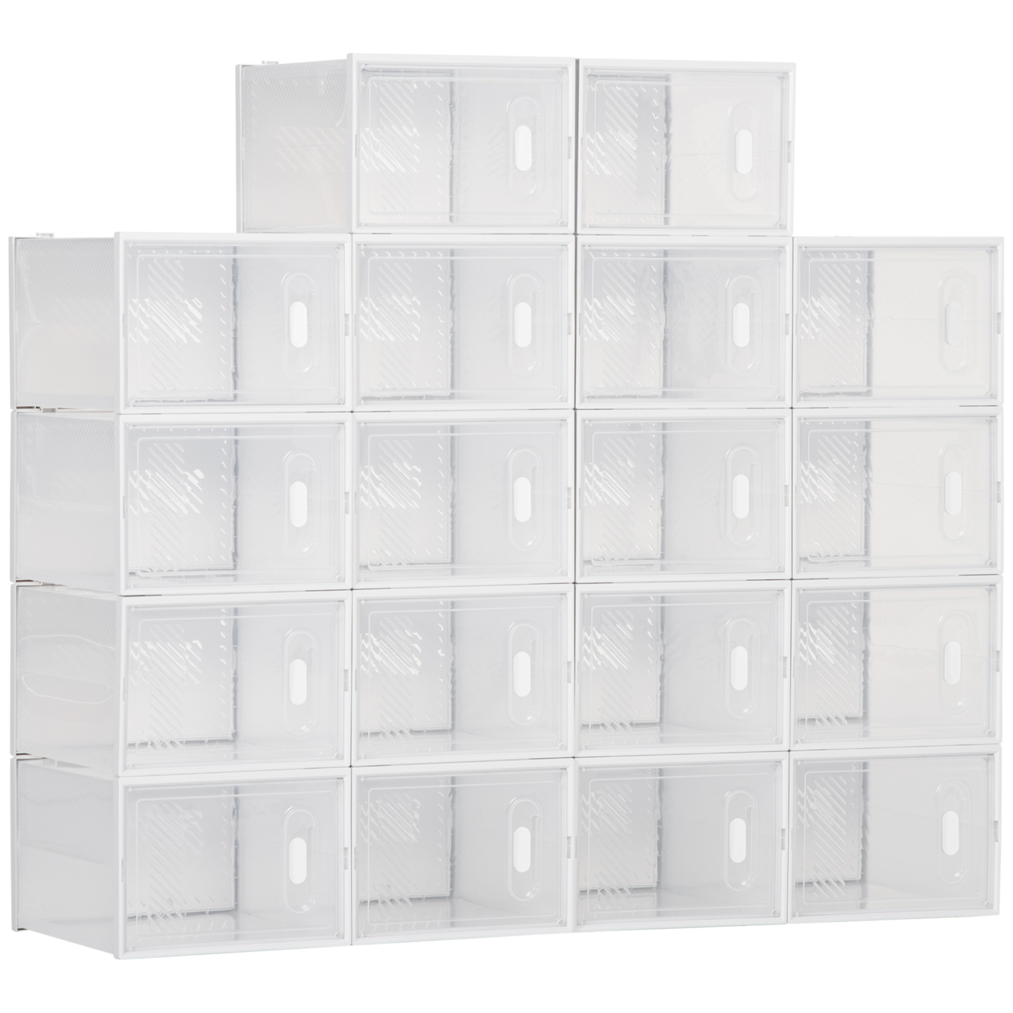 HOMCOM Organizador de Zapatos Modular Estantería Modulable con 18 Cubos Puertas Magnéticas 28x36x21 cm Transparente   Aosom España