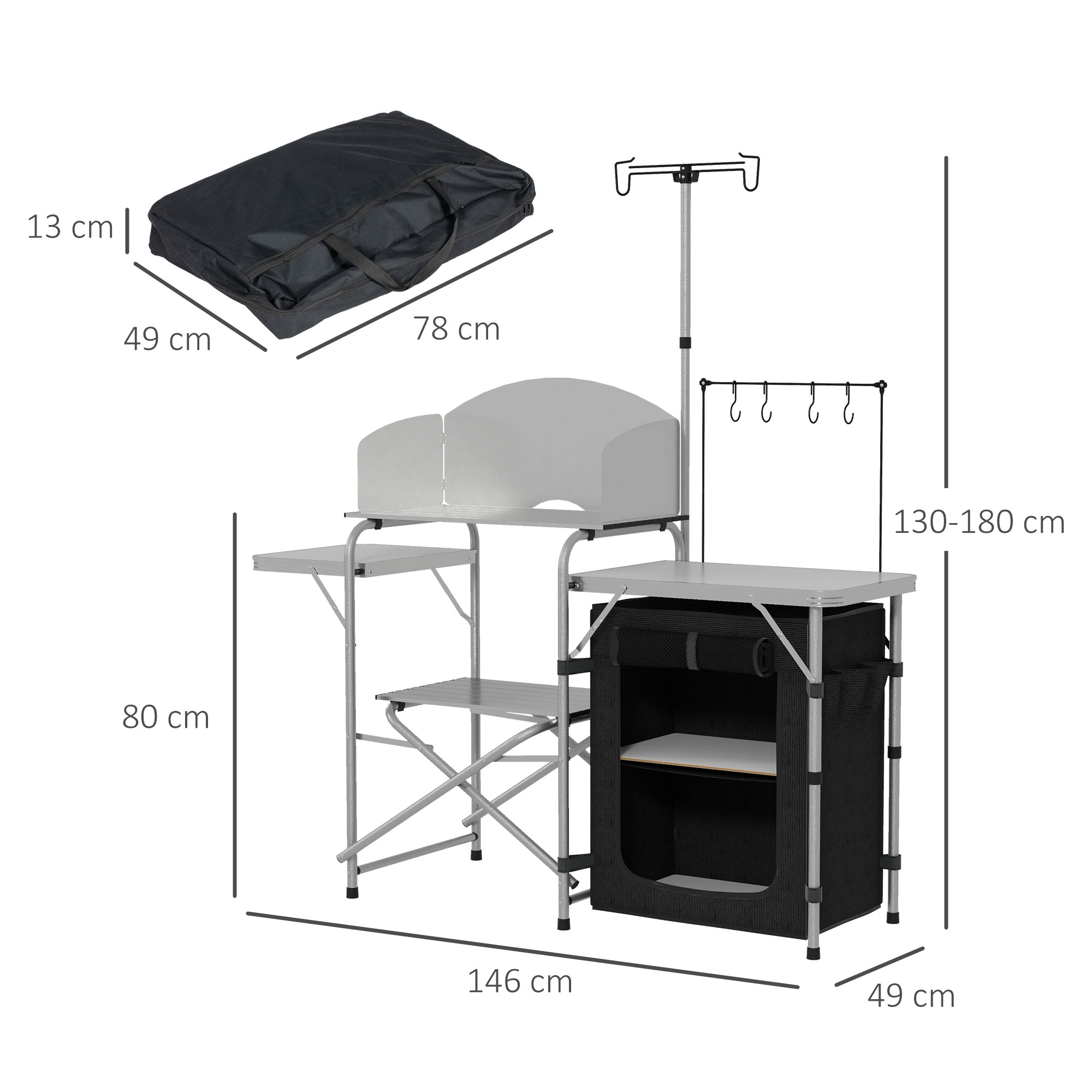 Armoire De Camping Pliable Polyvalente Chariot De Service Et Voyage Avec Table