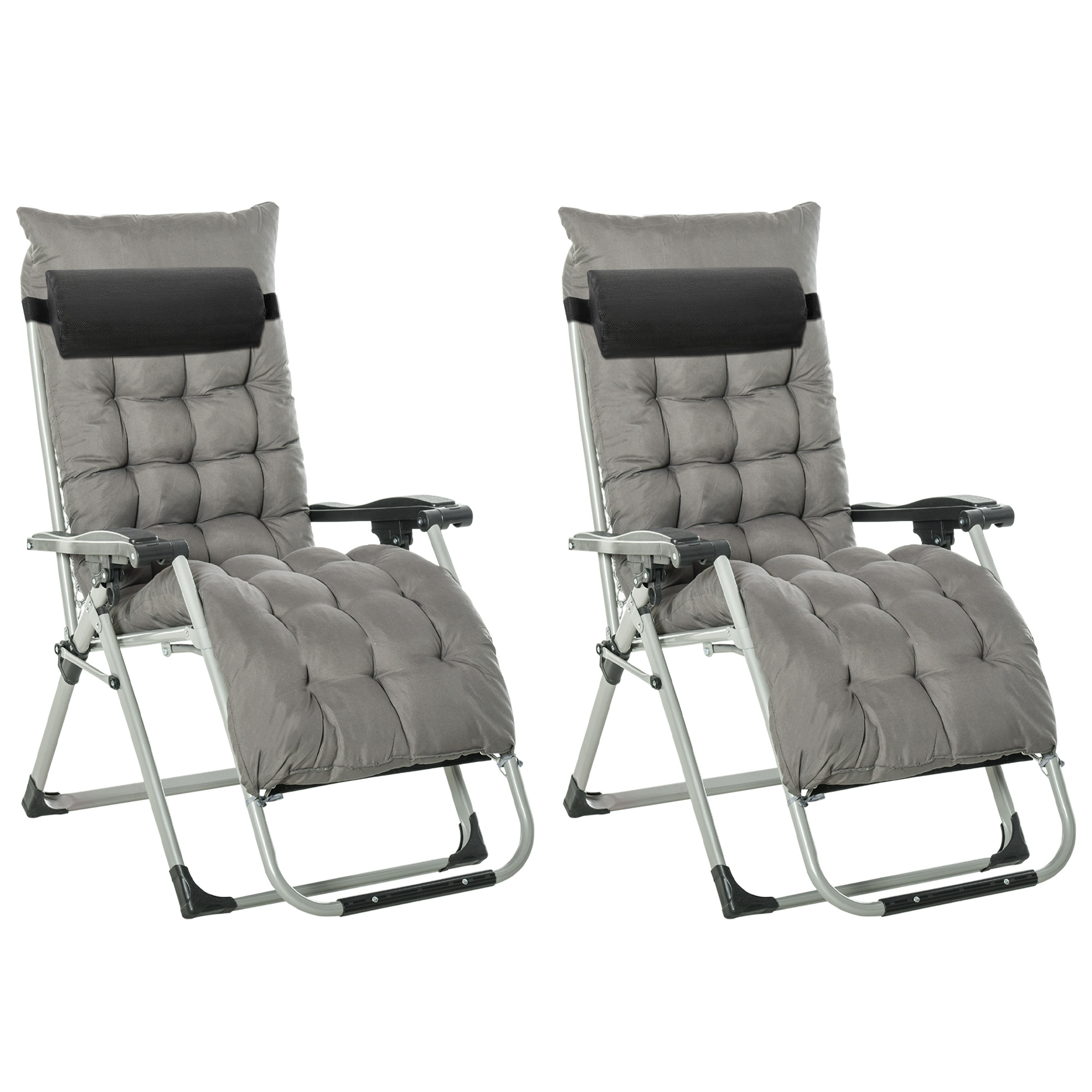 Product photograph of Outsunny 2 Piece Zero Gravity Sun Lounger Reclining Chair Folding Garden Sun Lounger With Cushion Headrest Dark Grey Aosom Uk from Aosom UK