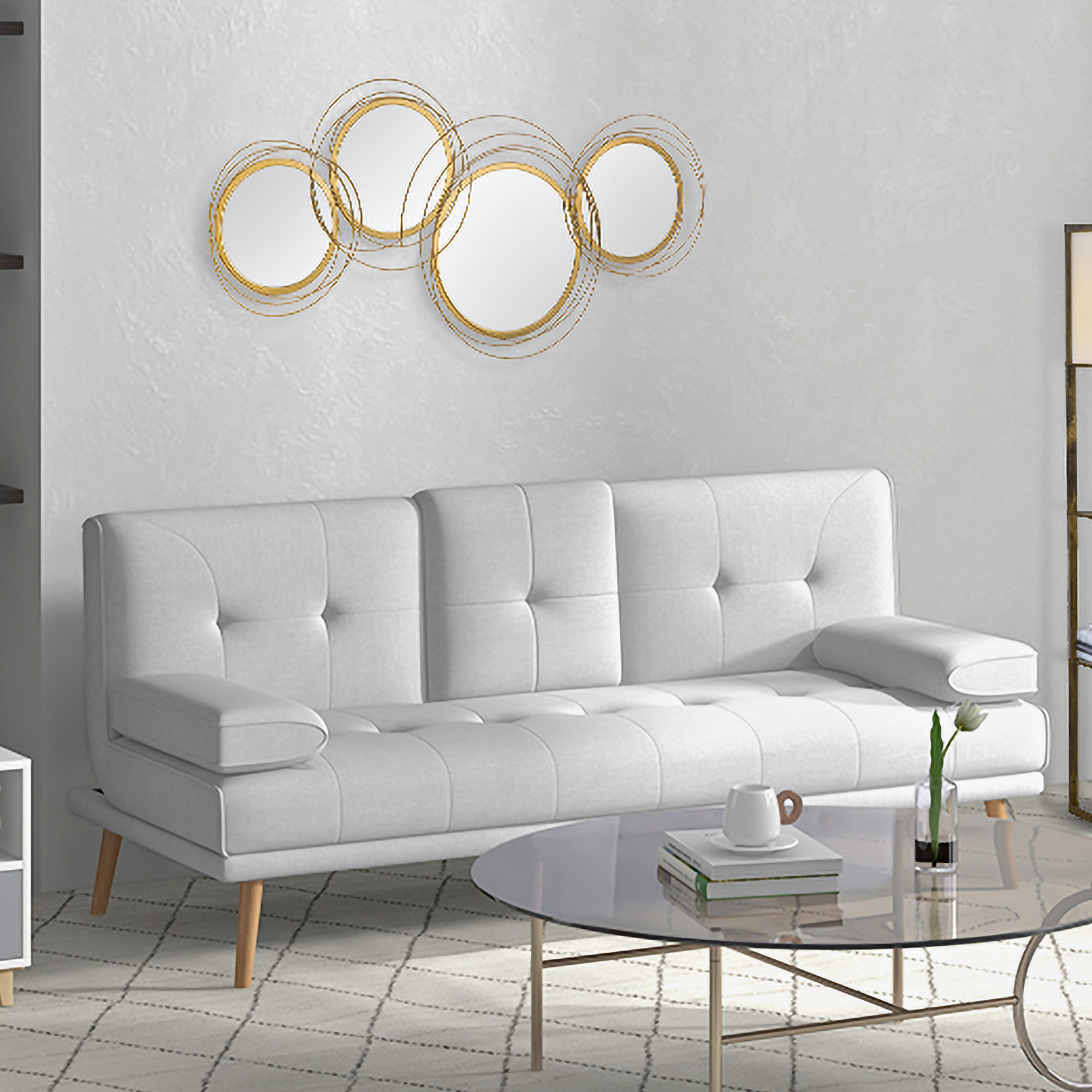 HOMCOM Metal Wall Mirrors, 107cm Modern Decorative Gold Mirror Decor Hanging, Home Wall Sculptures for Living Room Bedroom Dining Room 9