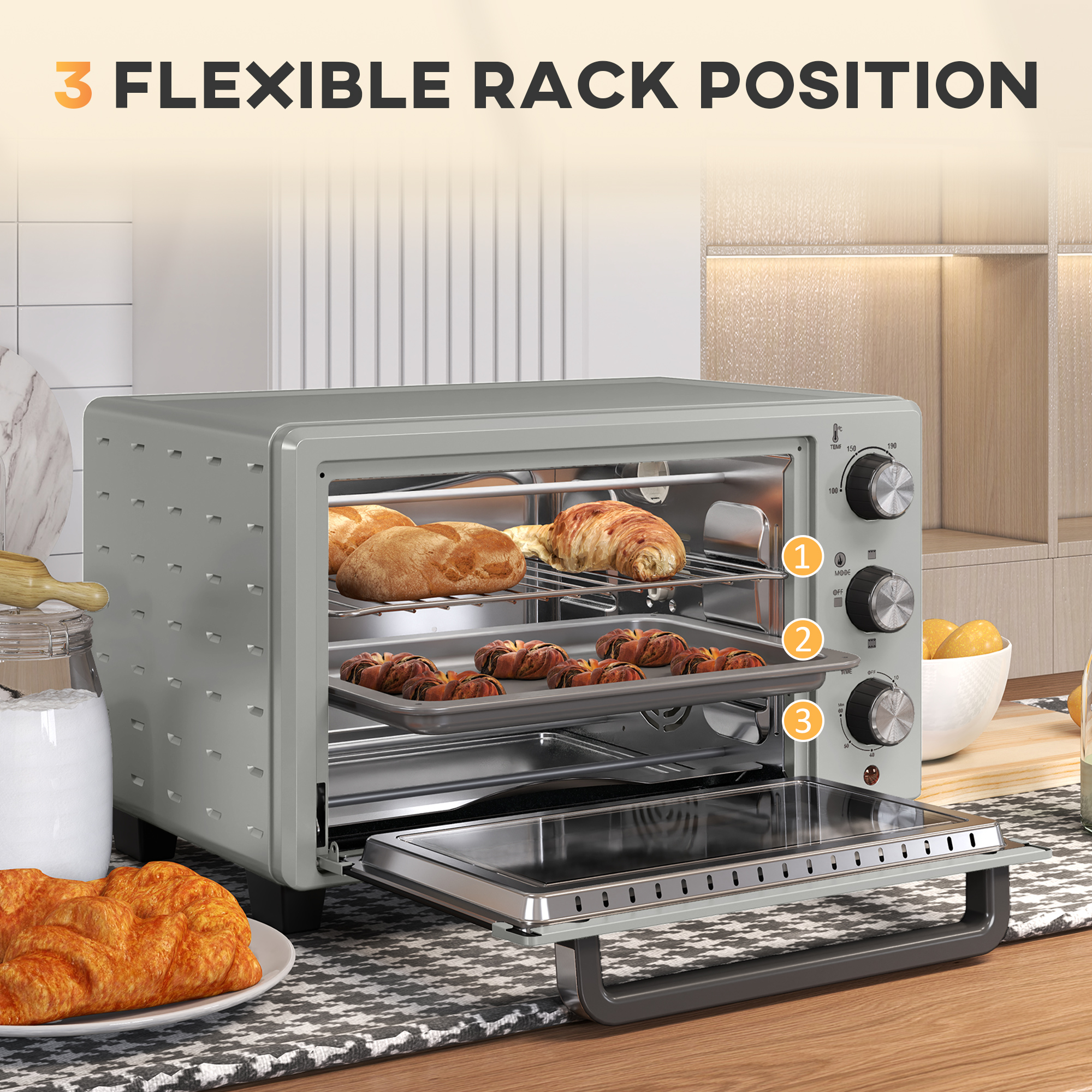 HOMCOM 21L Mini Countertop Oven, 100°C-230°C Adjustable Temp Silver Tone 5
