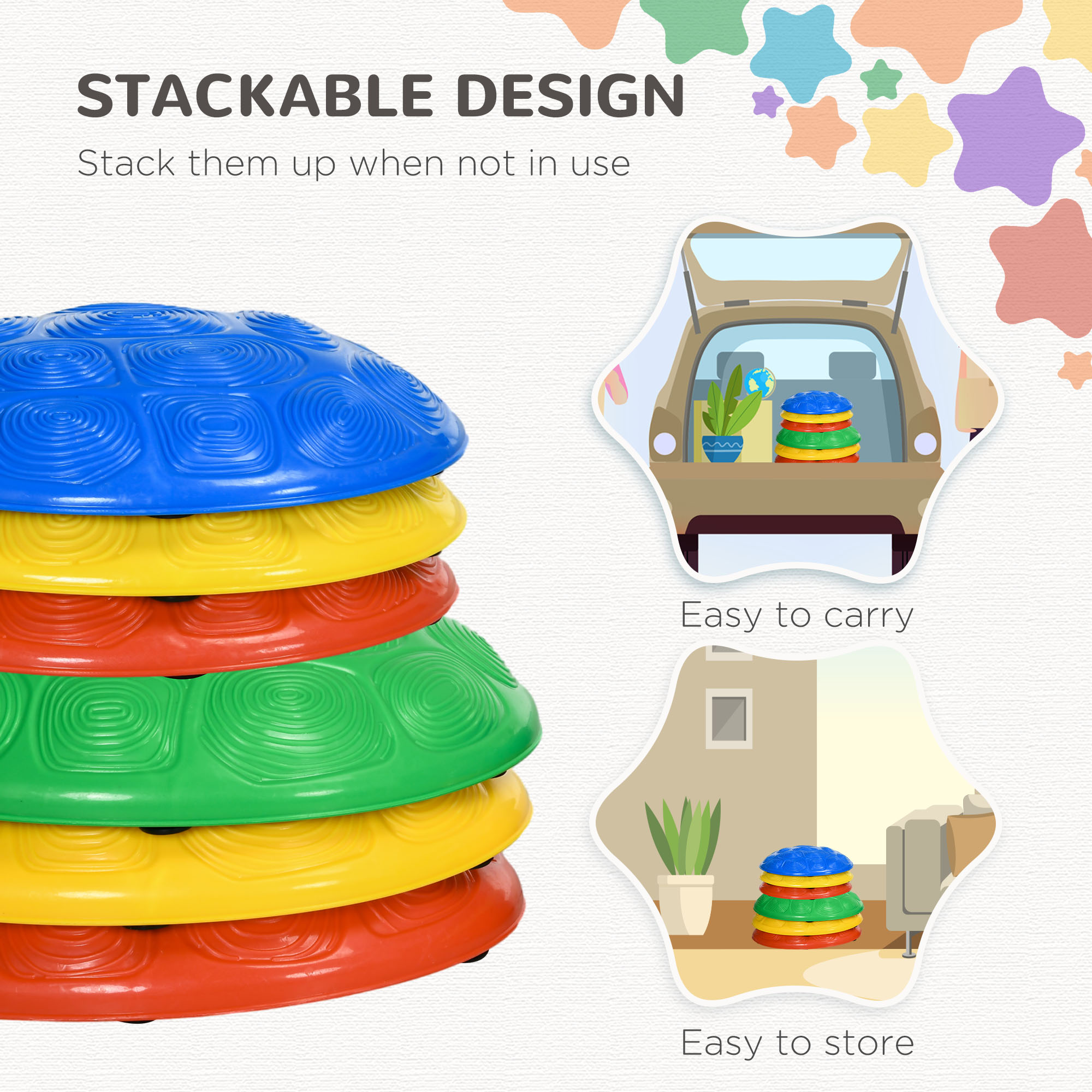 ZONEKIZ Six-Piece Kids Stepping Stones, with Non-Slip Mats, Balance River Stones 6
