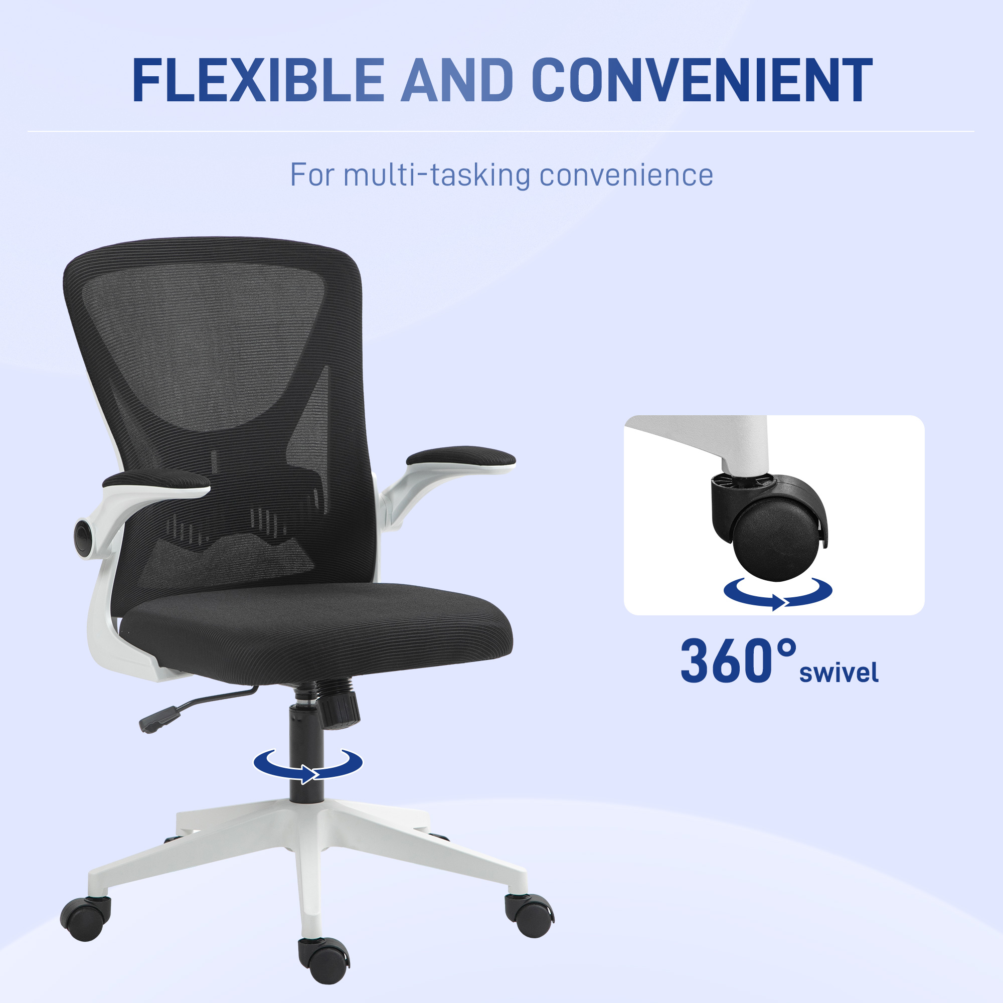 Vinsetto Mesh Back Office Chair, with Flip-Up Arms Black and White 8
