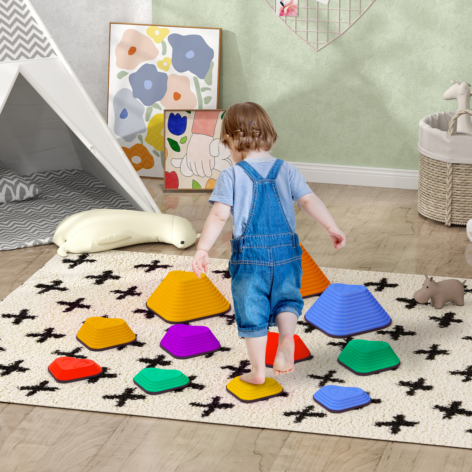 AIYAPLAY 11-Piece Heart-Shaped Kids Balance Stepping Stones and Motor Skills, Multicoloured 2