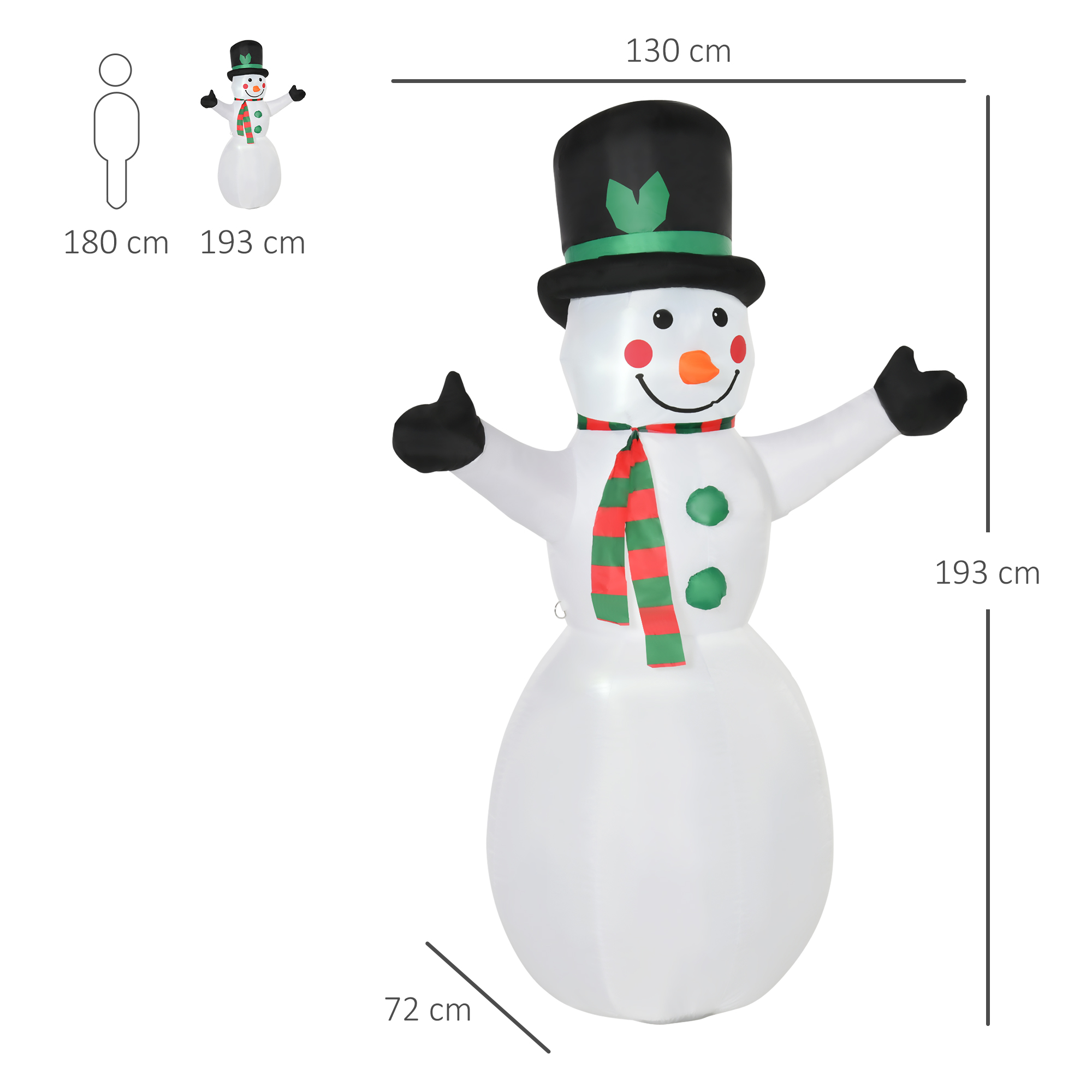 HOMCOM 6.5ft Inflatable Snowman LED Christmas Xmas Air Blown Holiday Decoration Outdoor Garden Decor 3
