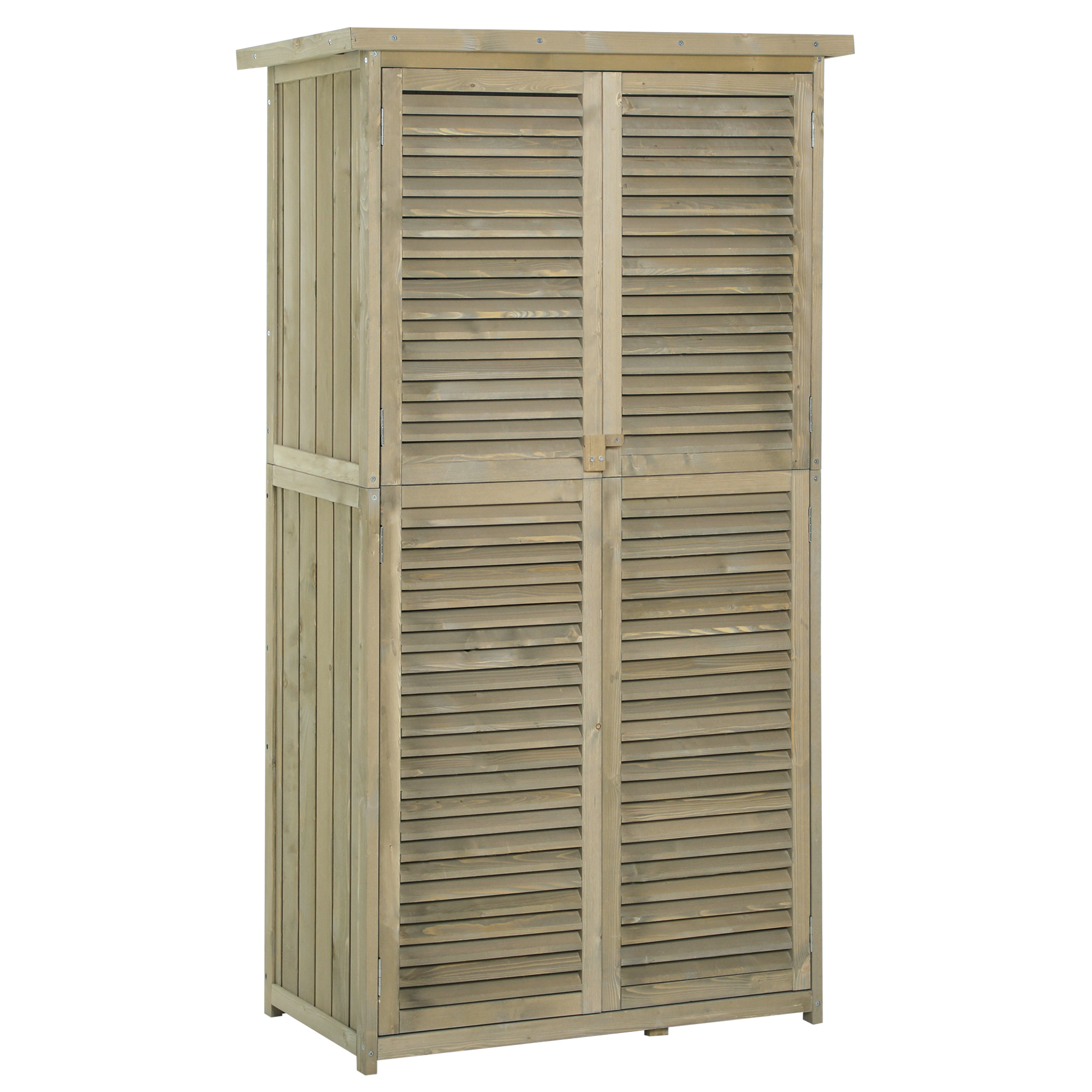 Outsunny Cabane de Jardin en Bois de Pin Autoclave avec Toit bitumé étanche, 2 étagères, Portes Persiennes, 87x47x160 cm, Vert Aosom France