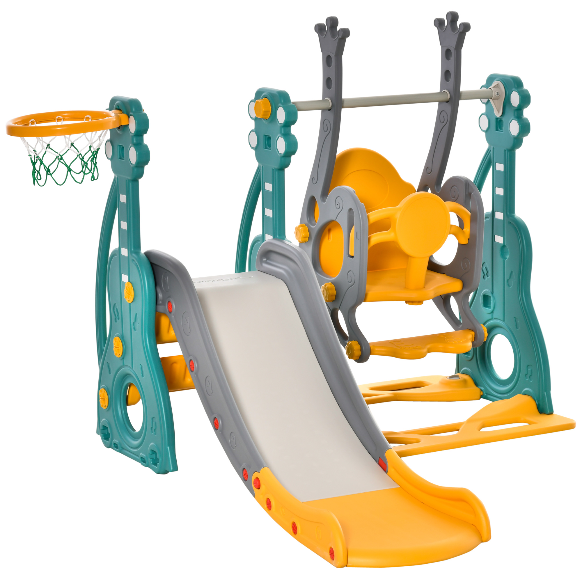 Scivolo 3 In 1 Per Bambini AIYAPLAY Con Canestro – Design Giraffa – Da 1 A 3 Anni – 106x51,5x52 Cm