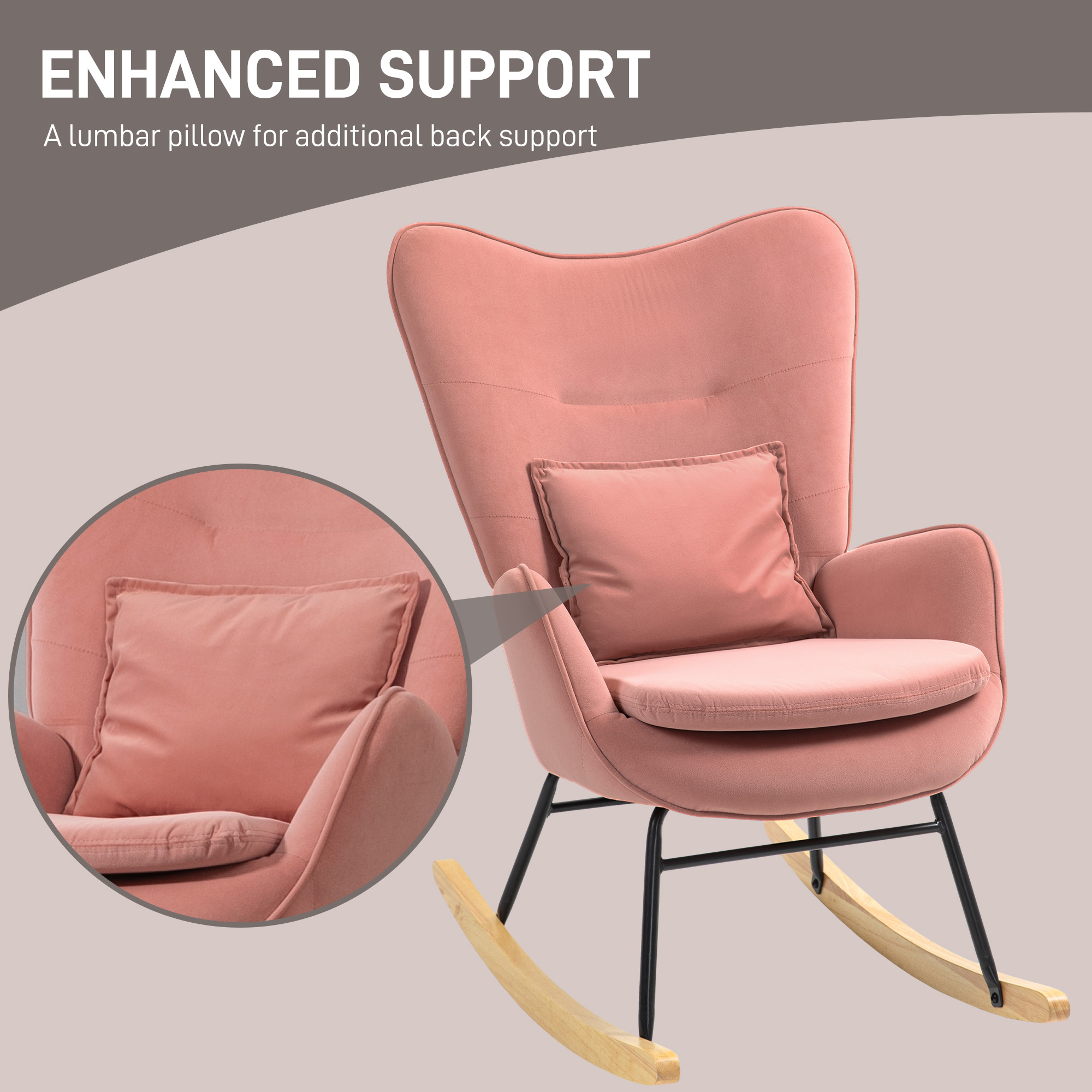 HOMCOM Velvet-Feel Rocking Armchair Pink 5